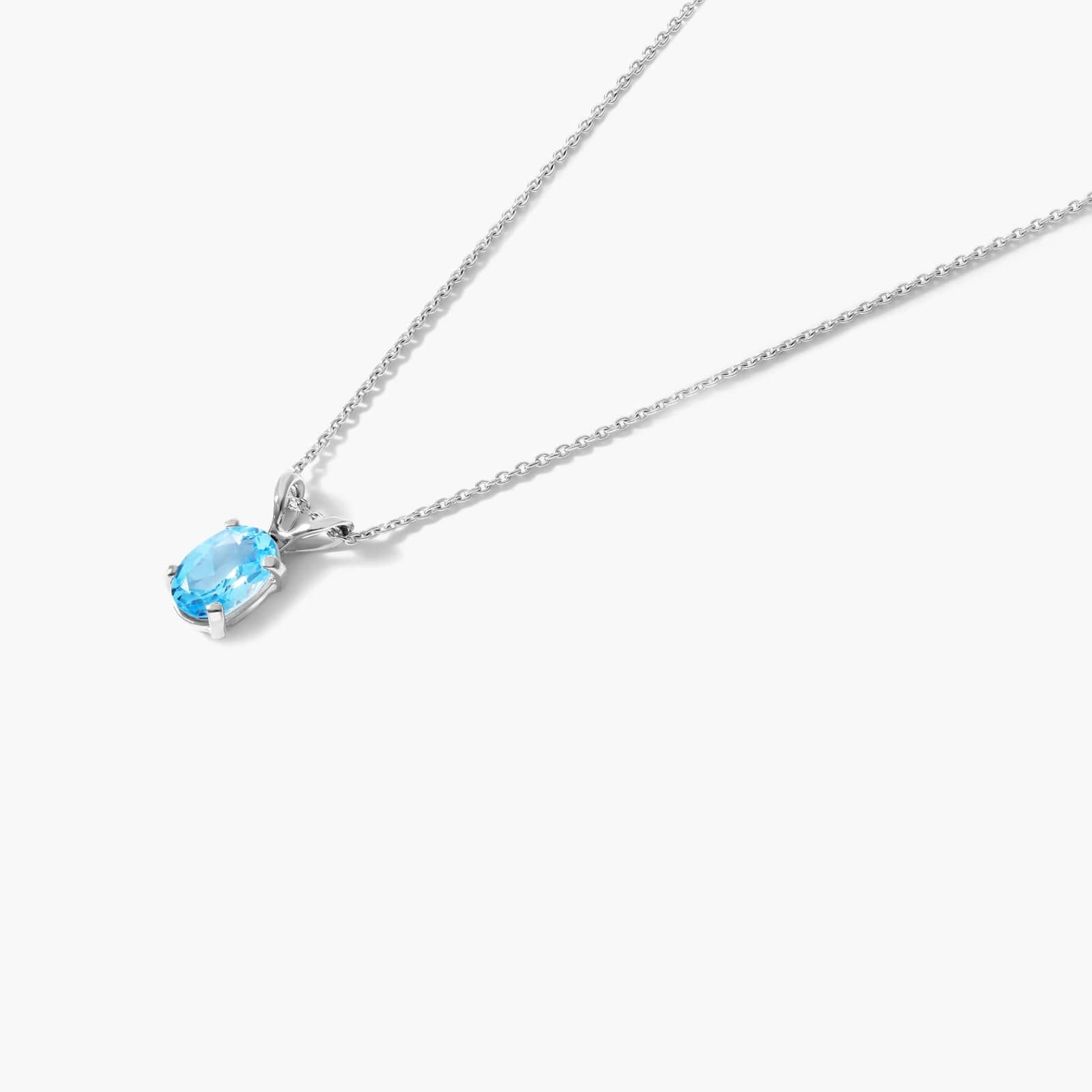14K White Gold Oval Blue Topaz Birthstone Necklace By James Allen