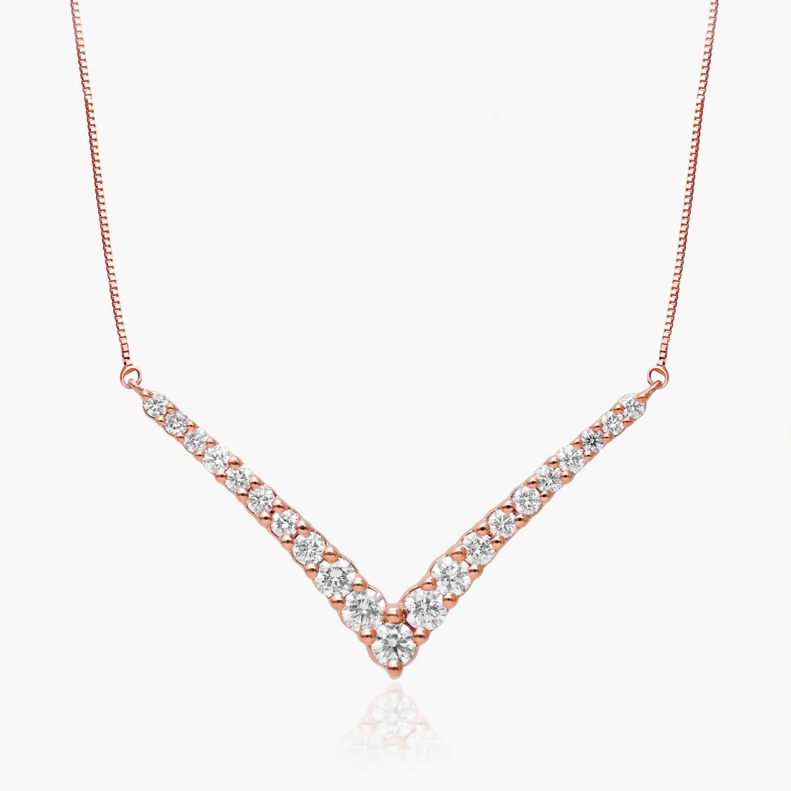 Lab-Grown Diamond Graduated V Shape Bar Necklace In 14K Rose Gold By James Allen