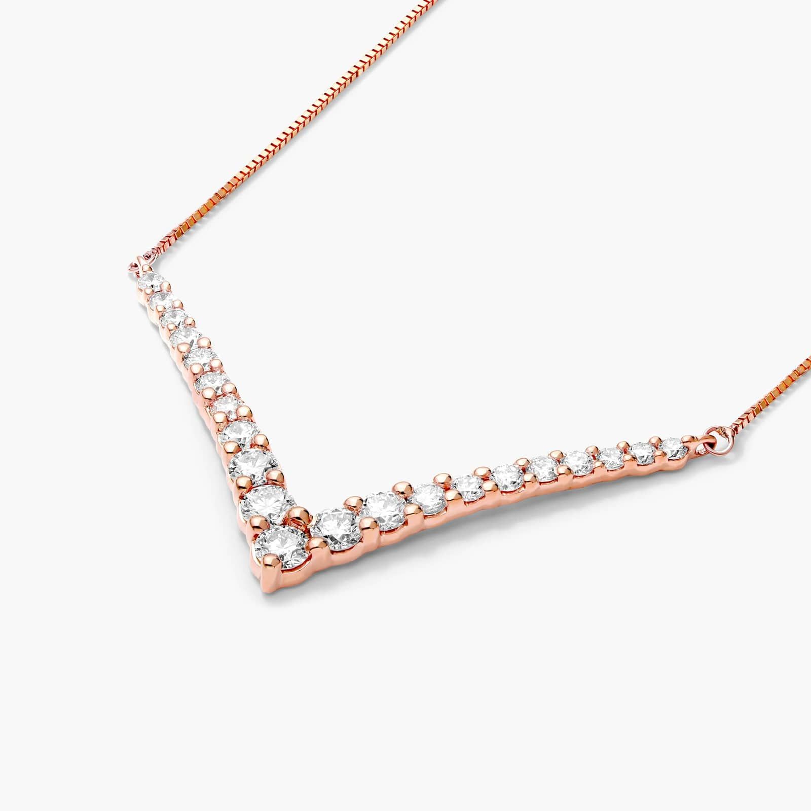 Lab-Grown Diamond Graduated V Shape Bar Necklace In 14K Rose Gold By James Allen