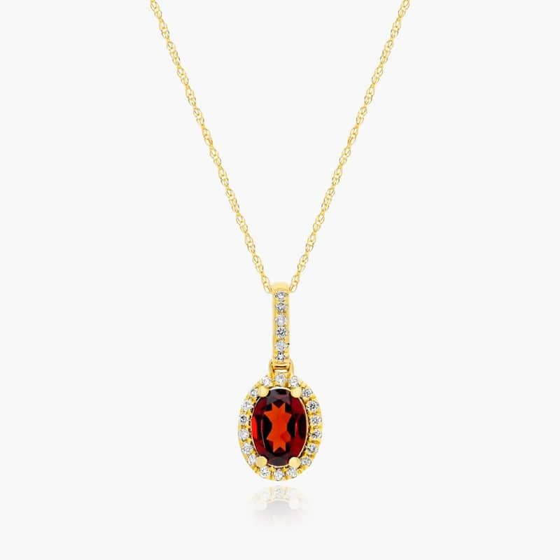 14K Yellow Gold Oval Halo Garnet and Diamond Necklace By James Allen