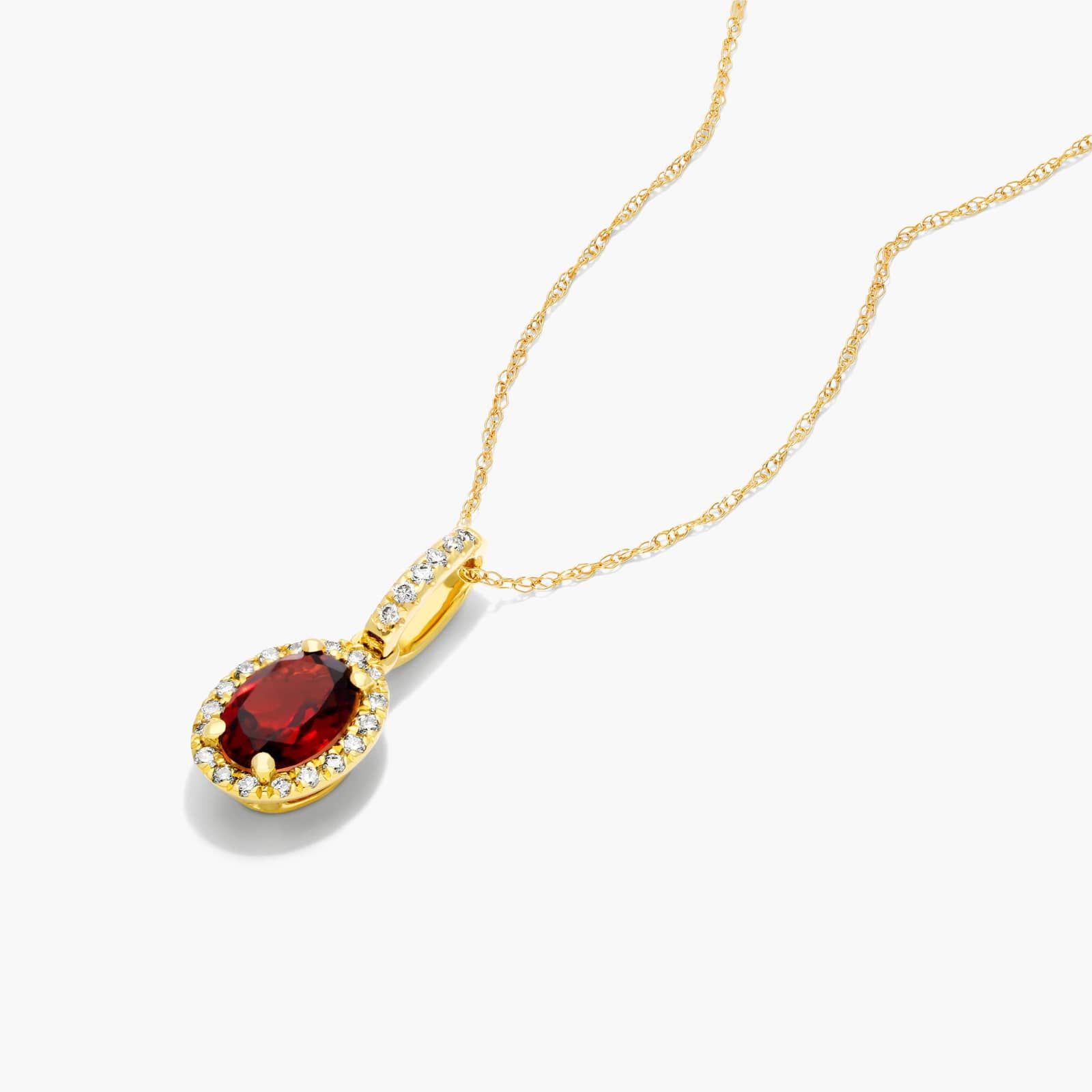 14K Yellow Gold Oval Halo Garnet and Diamond Necklace By James Allen