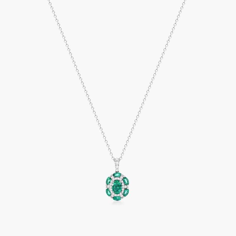 14K White Gold Imperial Emerald and Diamond Necklace By James Allen