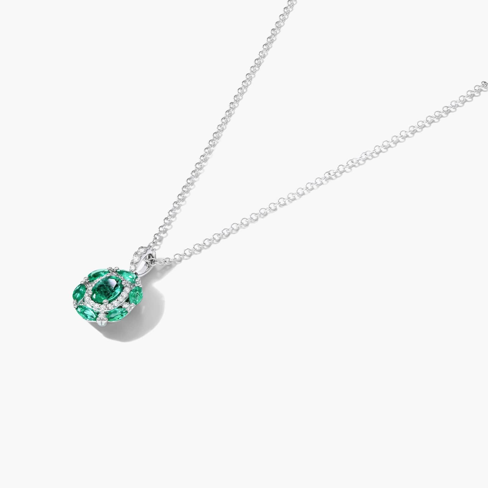 14K White Gold Imperial Emerald and Diamond Necklace By James Allen