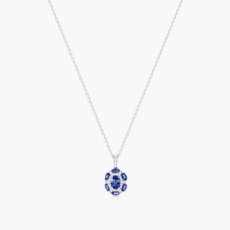 14K White Gold Imperial Sapphire and Diamond Necklace By James Allen