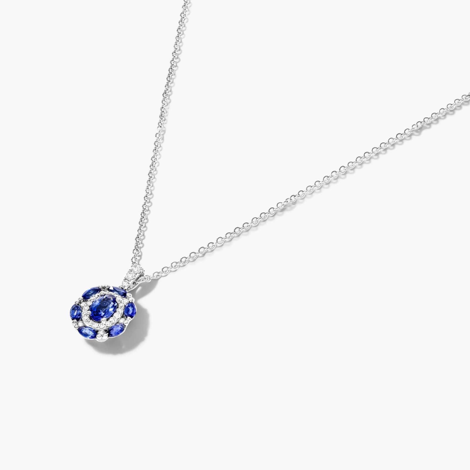 14K White Gold Imperial Sapphire and Diamond Necklace By James Allen