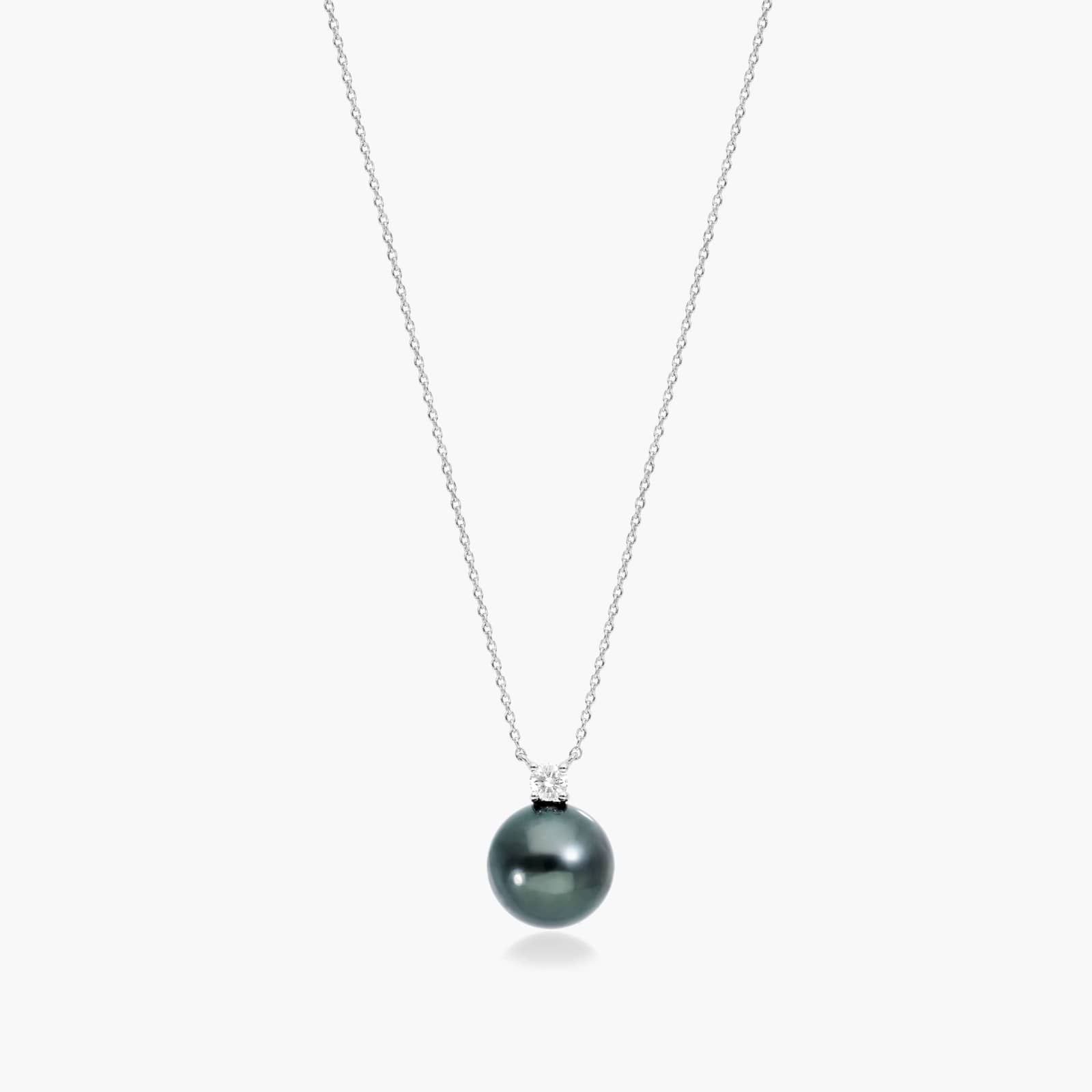 14K White Gold Tahitian Cultured Pearl and Diamond Necklace (10.0-11.0mm) By James Allen