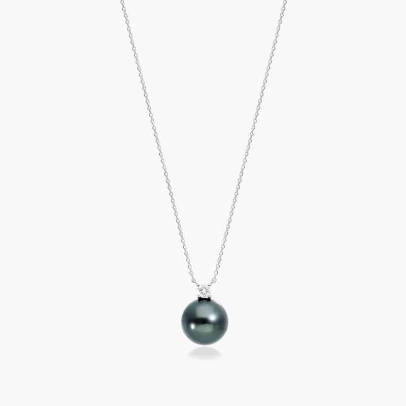 14K White Gold Tahitian Cultured Pearl and Diamond Necklace (10.0-11.0mm) By James Allen