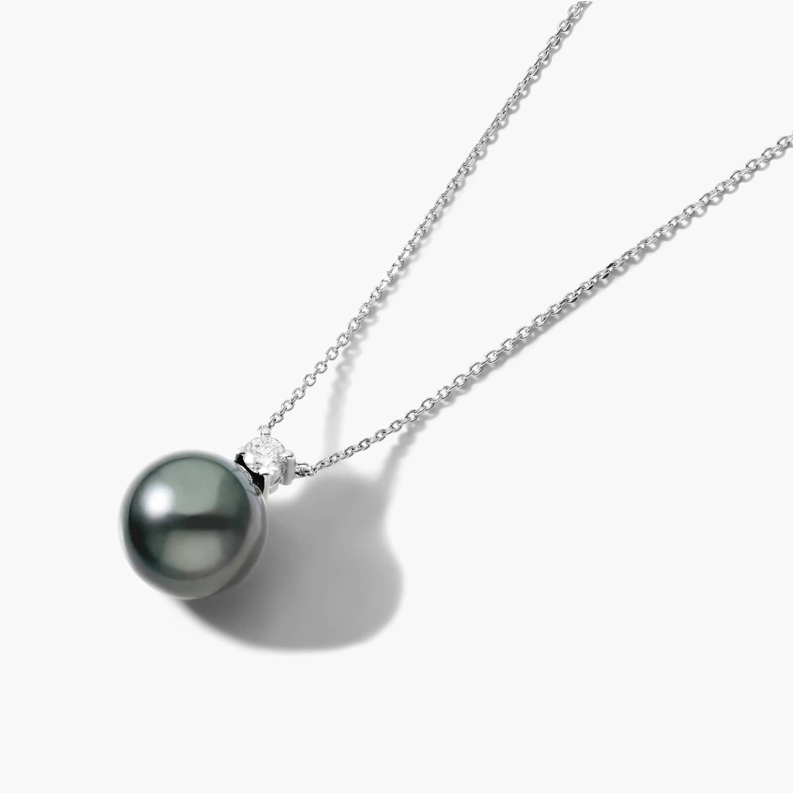 14K White Gold Tahitian Cultured Pearl and Diamond Necklace (10.0-11.0mm) By James Allen