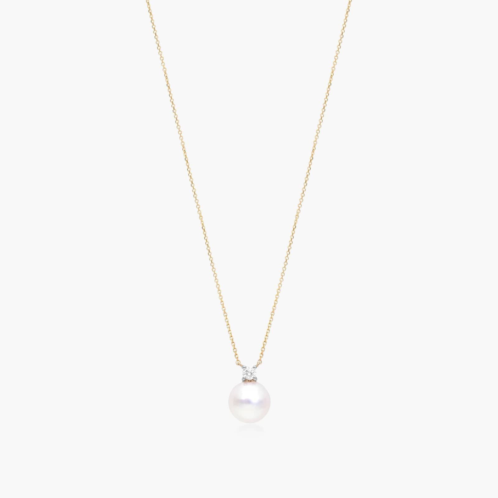 14K Yellow Gold Freshwater Cultured Pearl and Diamond Necklace (8.5-9.0mm) By James Allen