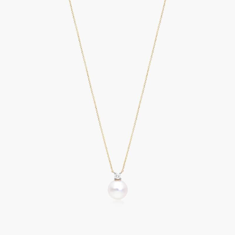 14K Yellow Gold Freshwater Cultured Pearl and Diamond Necklace (8.5-9.0mm) By James Allen