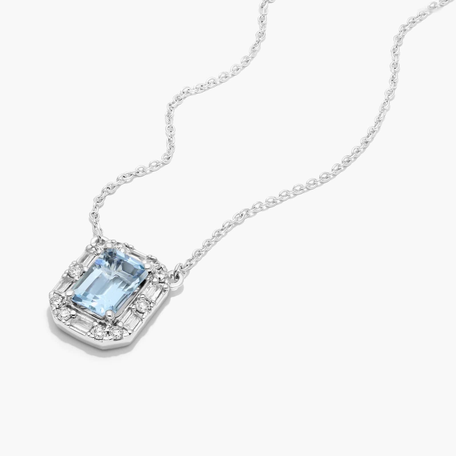 14K White Gold Allure Diamond Halo Aquamarine Necklace By James Allen