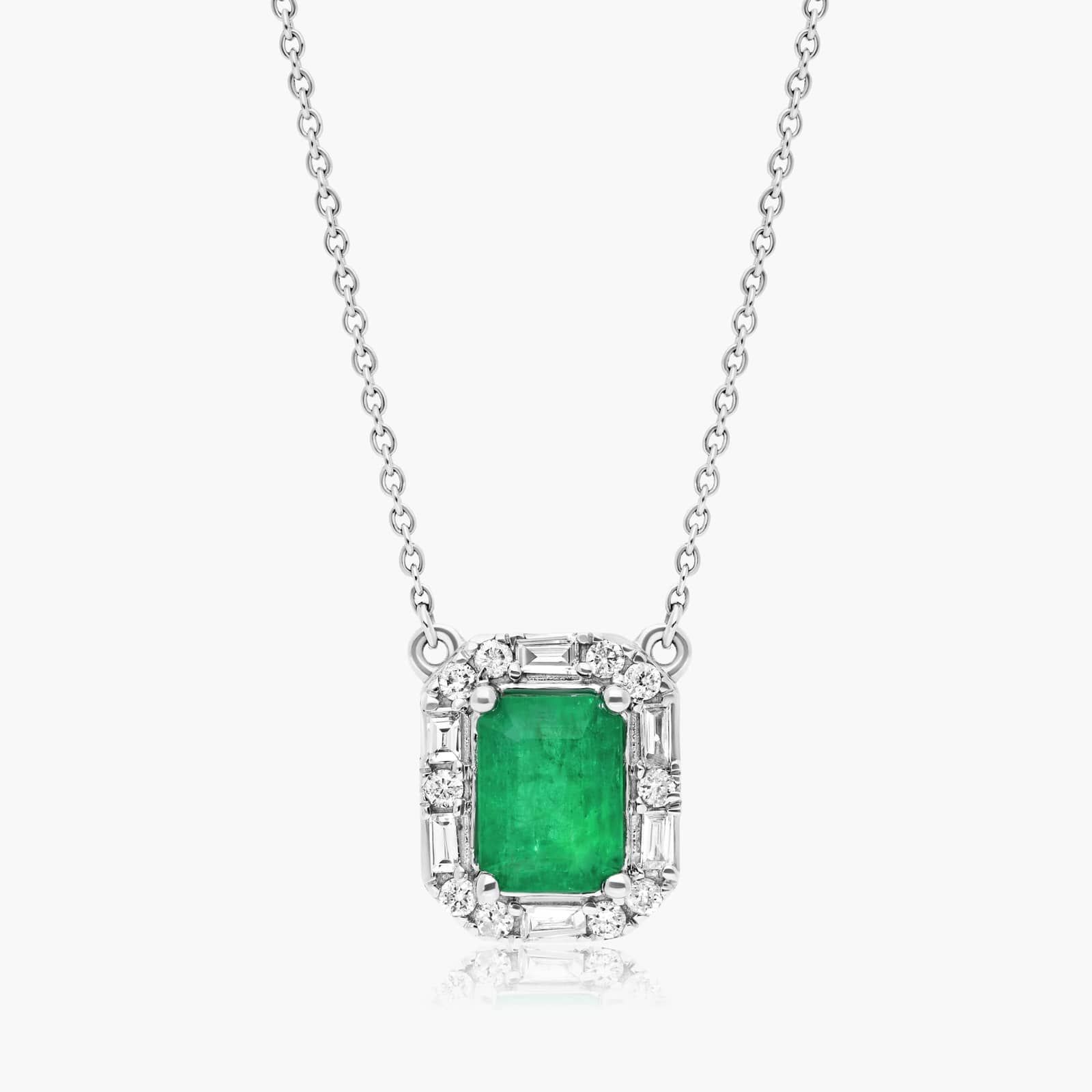 14K White Gold Allure Diamond Halo Emerald Necklace By James Allen