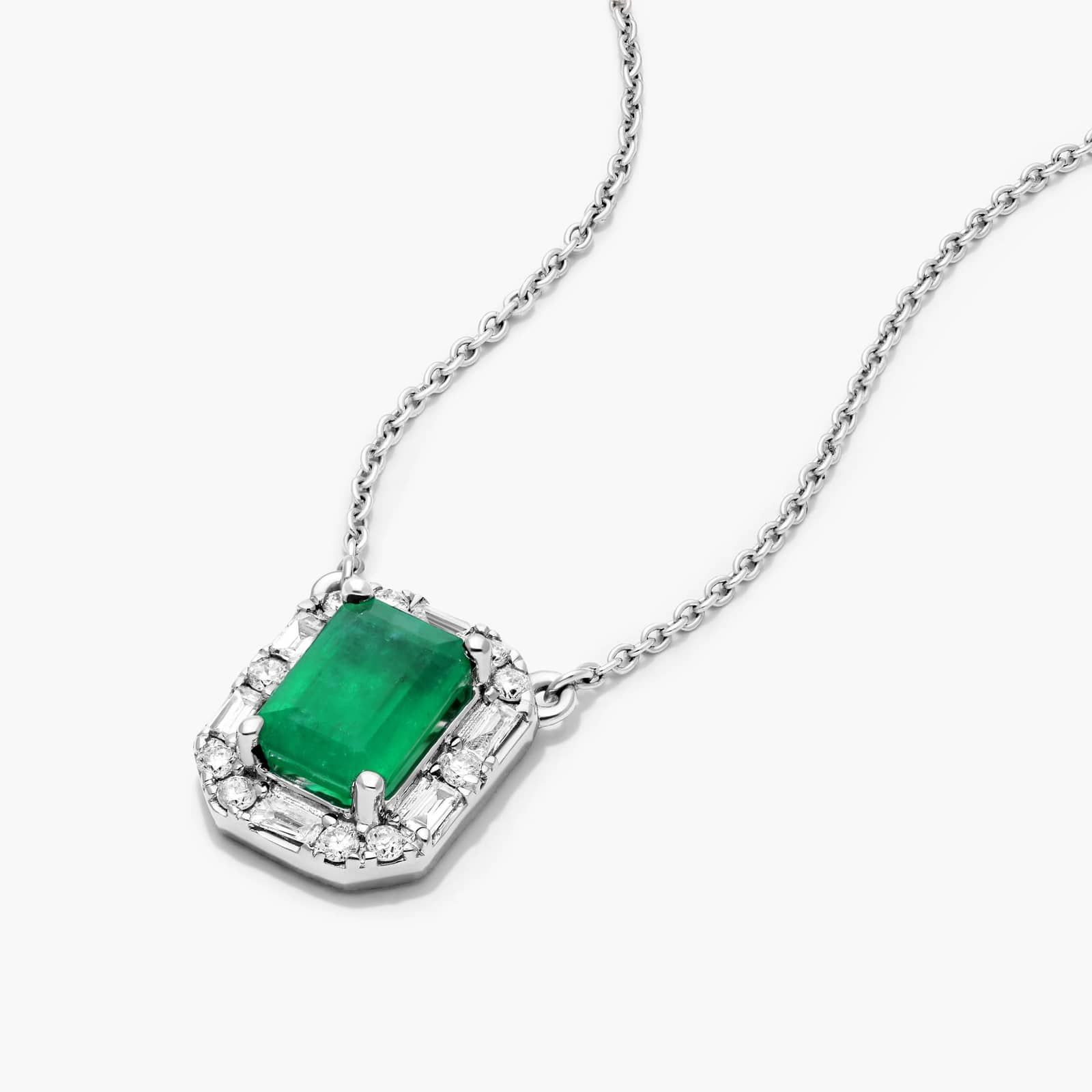14K White Gold Allure Diamond Halo Emerald Necklace By James Allen