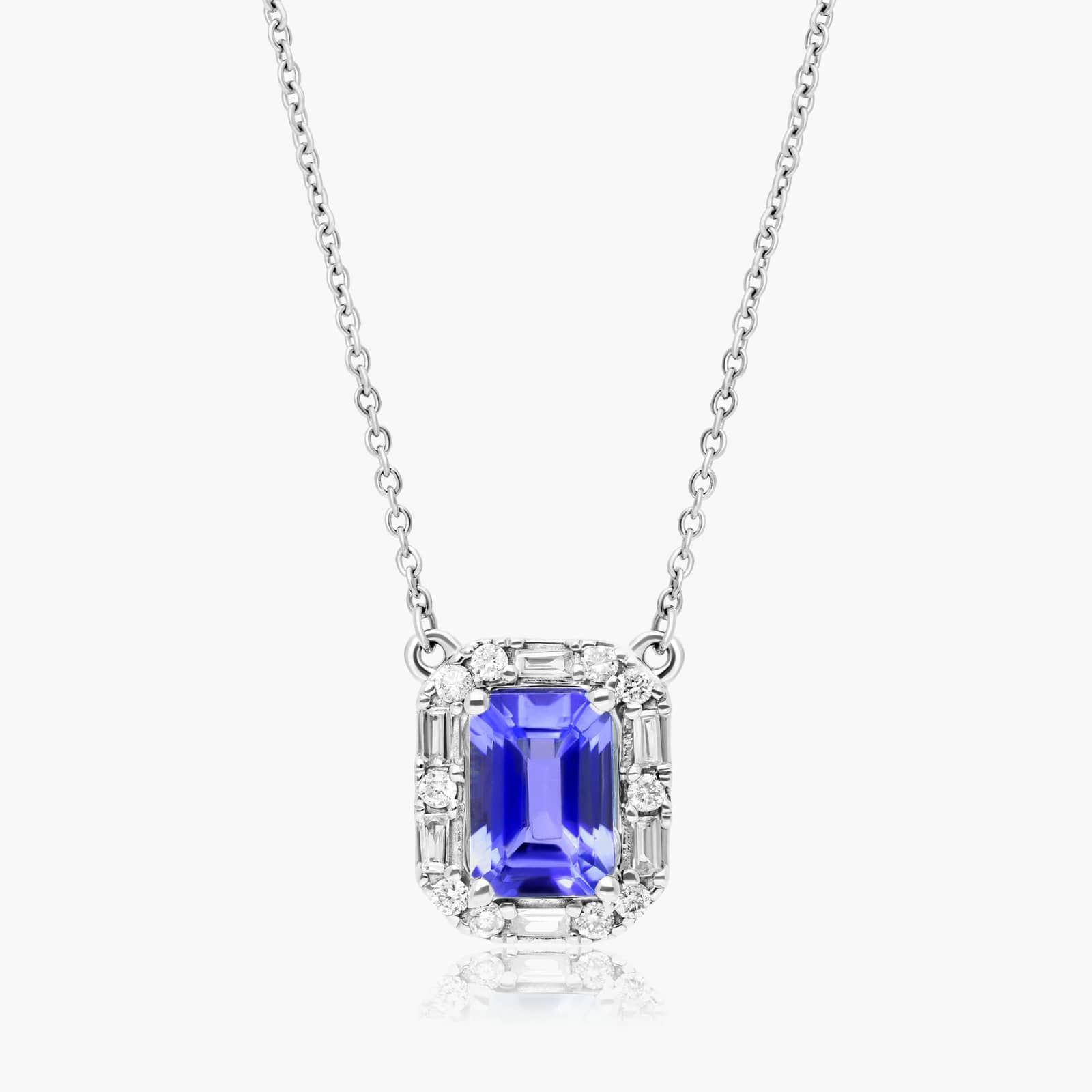14K White Gold Allure Diamond Halo Tanzanite Necklace By James Allen