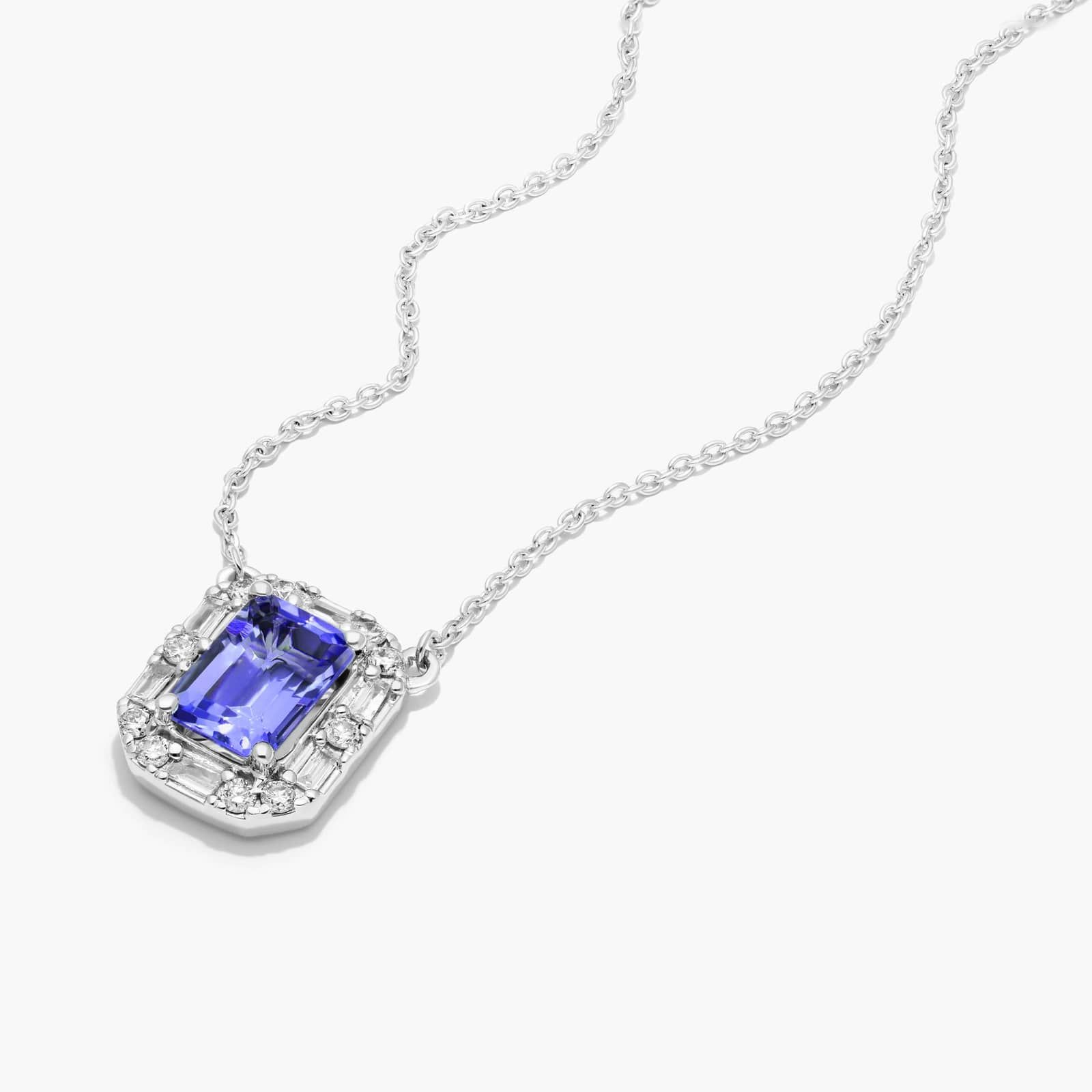 14K White Gold Allure Diamond Halo Tanzanite Necklace By James Allen