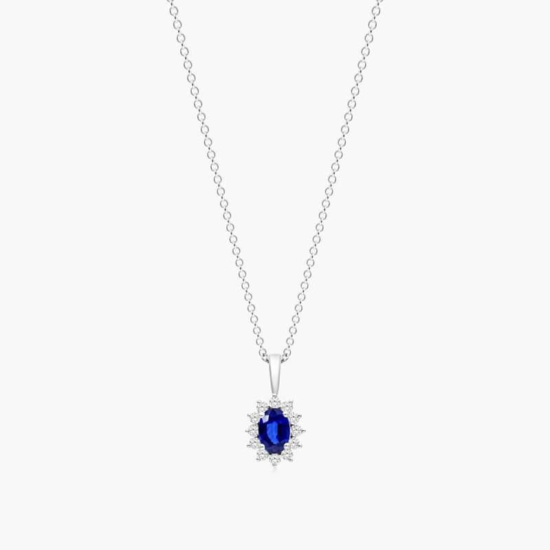 18K White Gold Oval Halo Sapphire And Diamond Necklace By James Allen