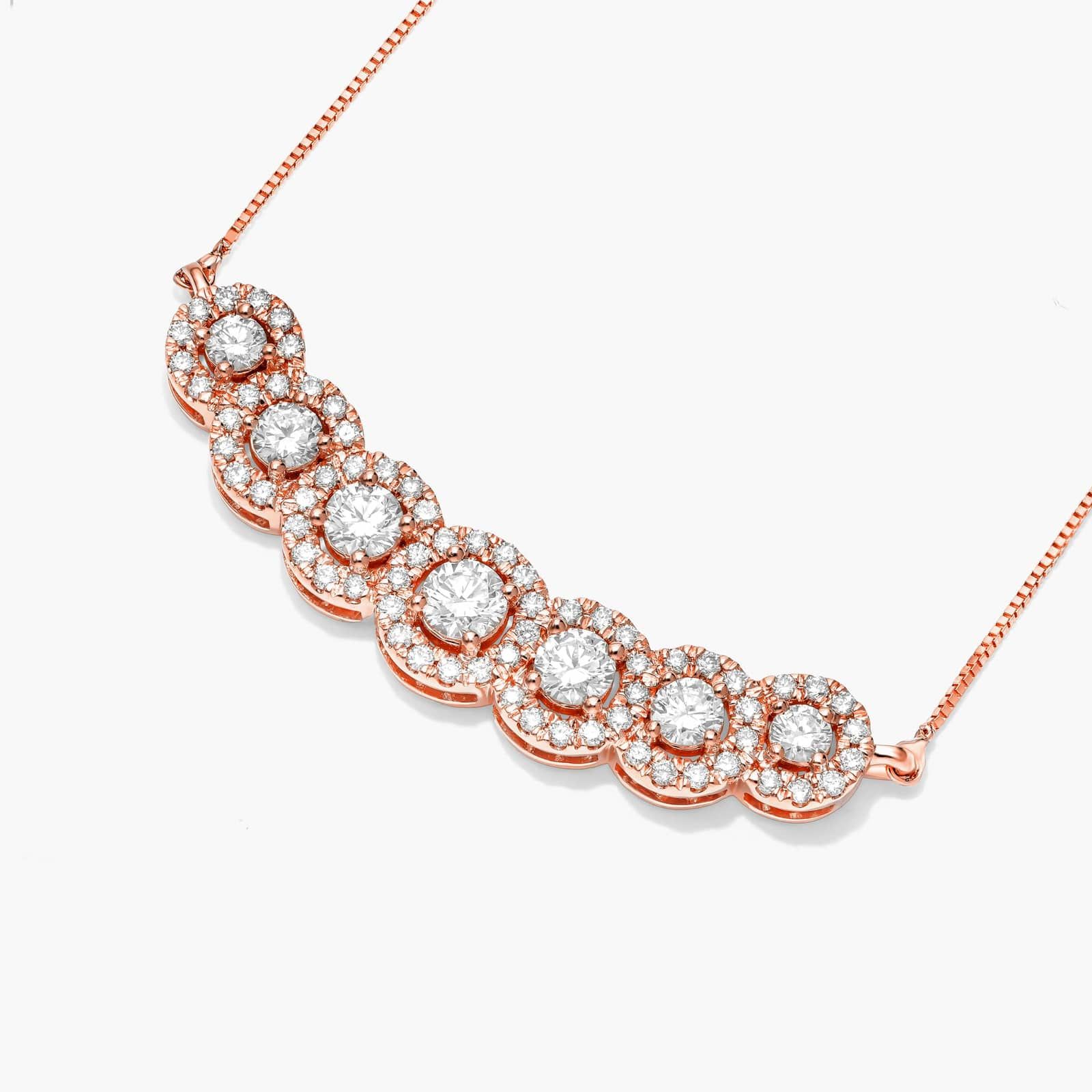 Seven Stone Halo Lab-Grown Diamond Necklace In 14K Rose Gold By James Allen