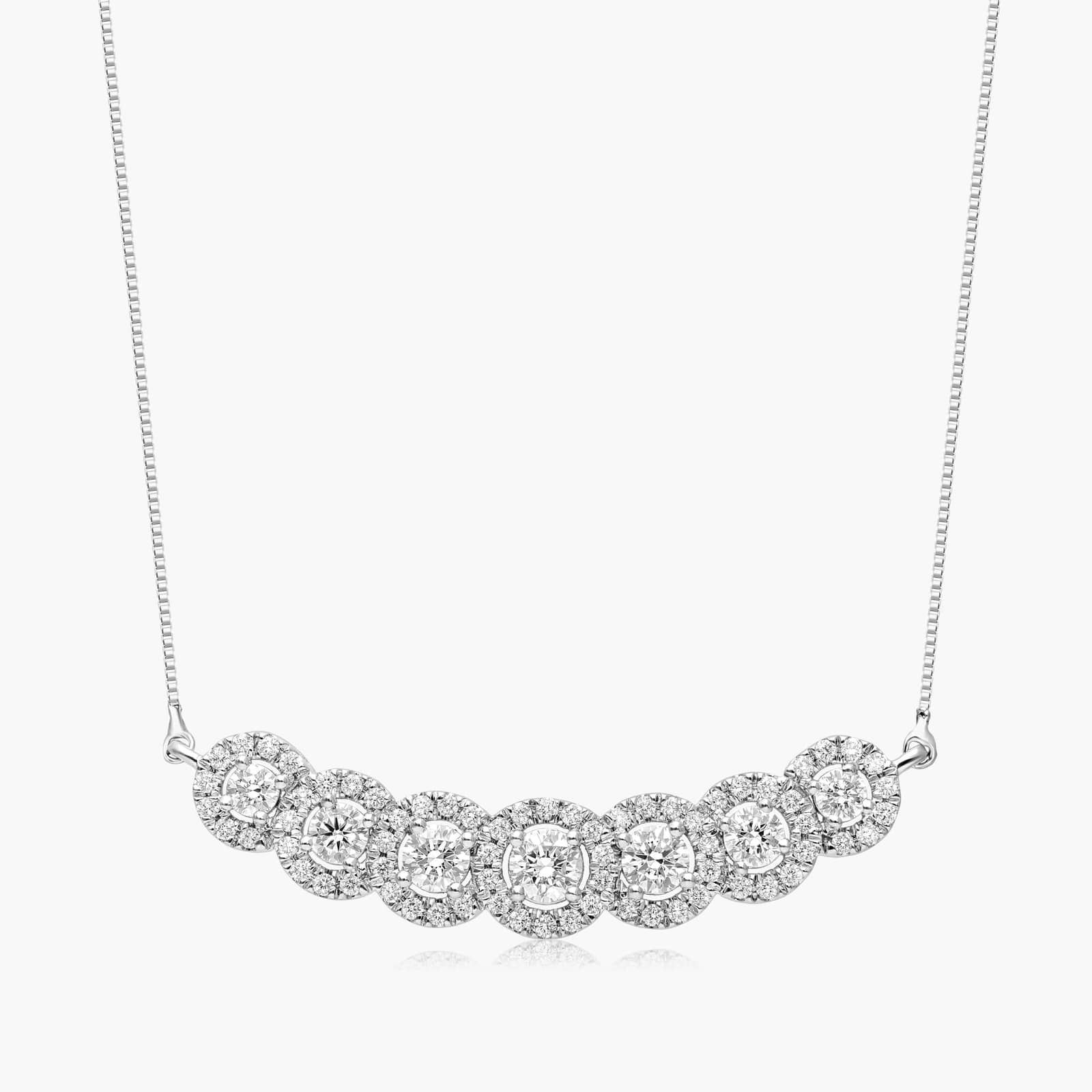 Seven Stone Halo Lab-Grown Diamond Necklace In 14K White Gold By James Allen