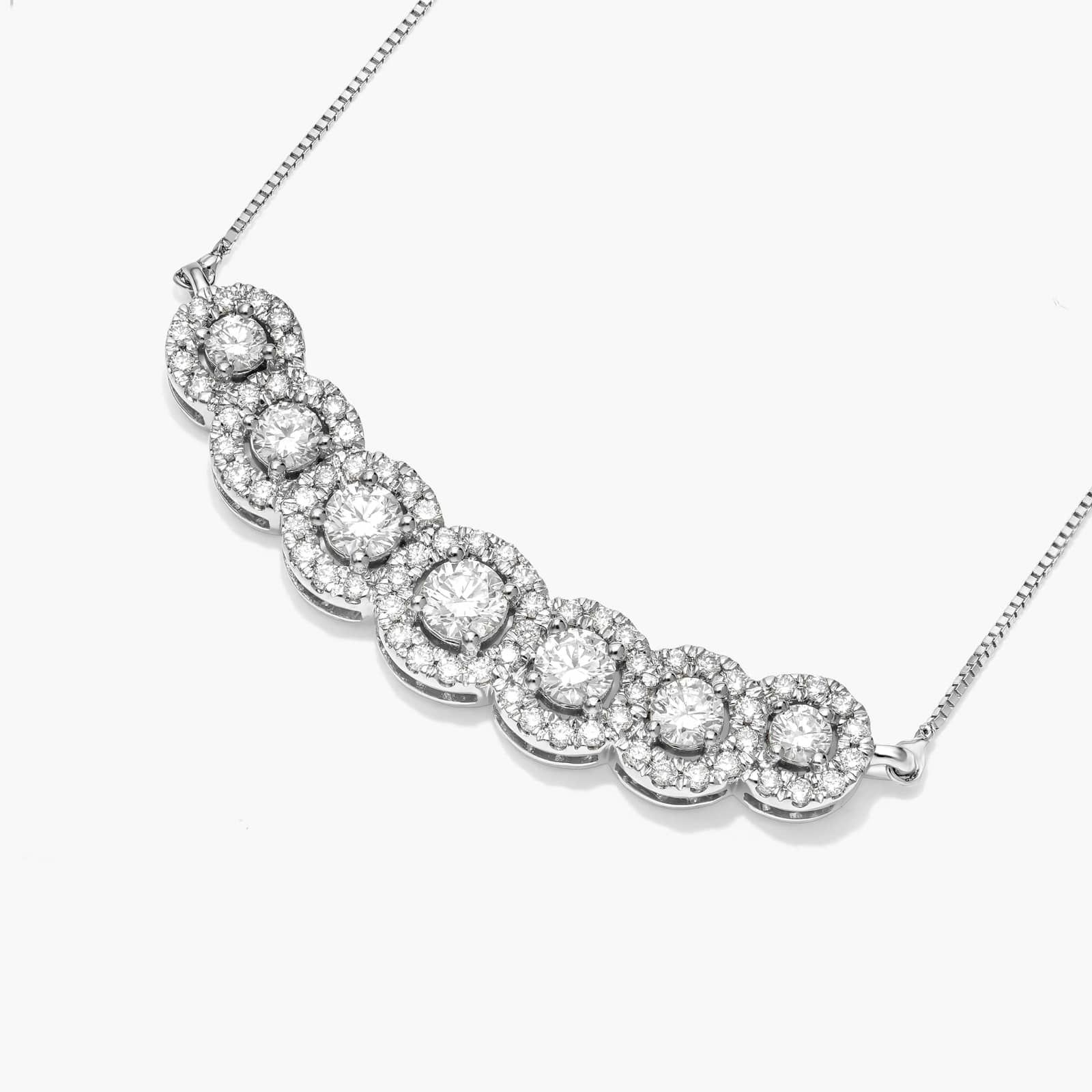 Seven Stone Halo Lab-Grown Diamond Necklace In 14K White Gold By James Allen