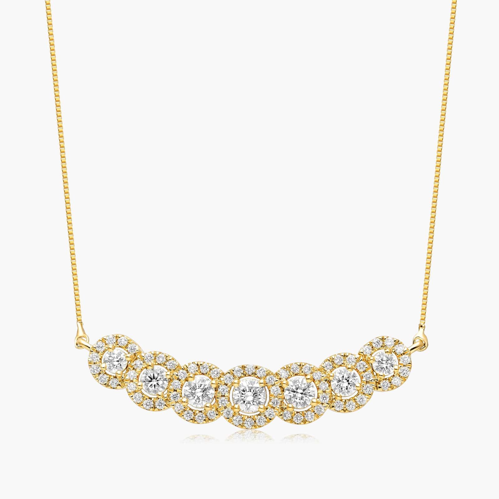 Seven Stone Halo Lab-Grown Diamond Necklace In 14K Yellow Gold By James Allen