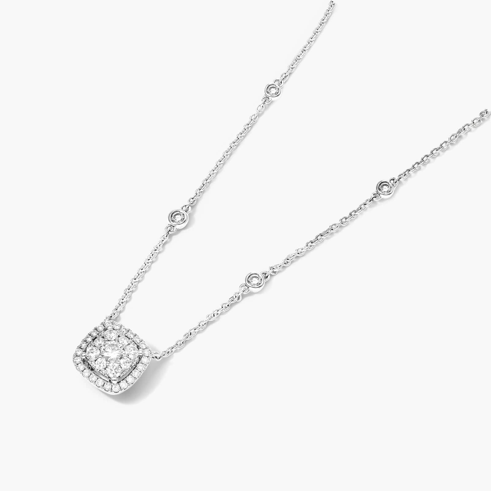 Cushion Halo Cluster Diamond Necklace In 14K White Gold By James Allen