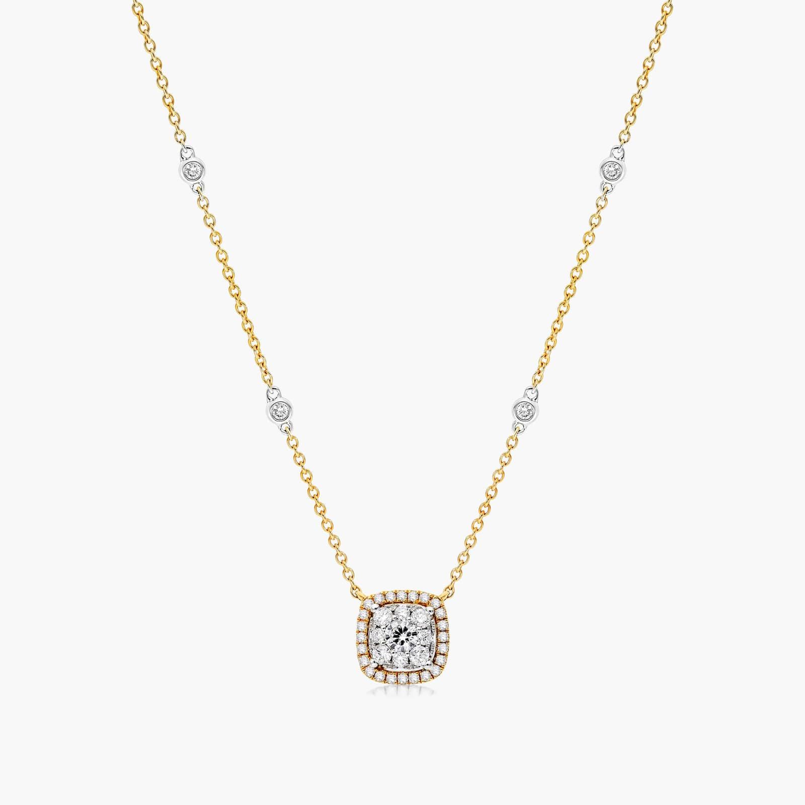 Cushion Halo Cluster Diamond Necklace In 14K Yellow Gold By James Allen
