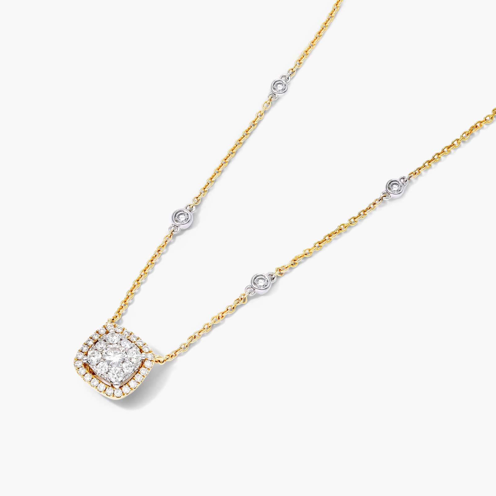 Cushion Halo Cluster Diamond Necklace In 14K Yellow Gold By James Allen