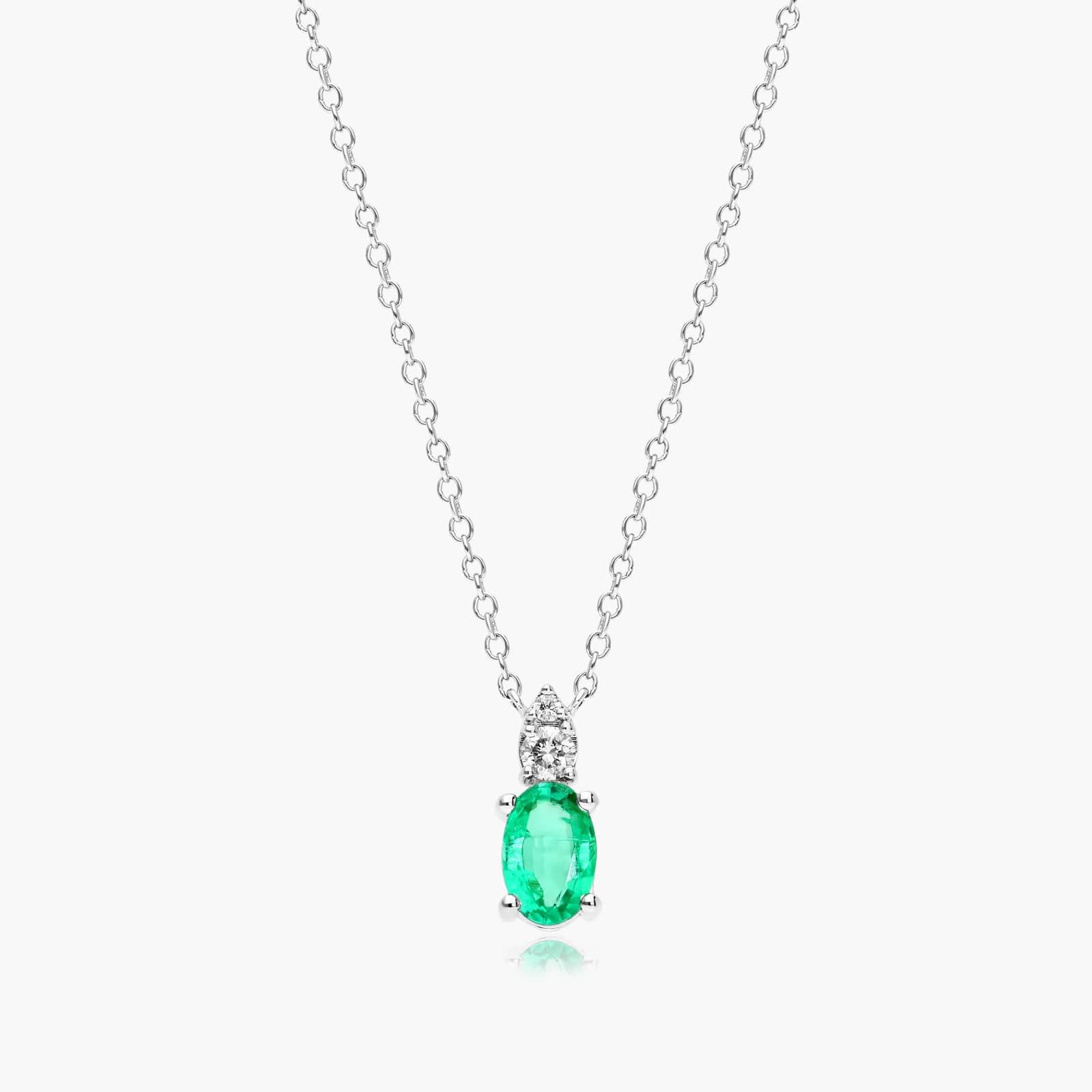 14K White Gold Emerald and Diamond Necklace By James Allen