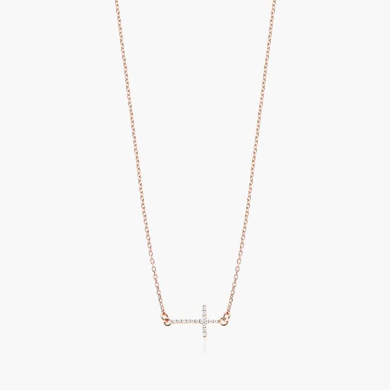 Sideways Cross Diamond Necklace In 14K Rose Gold By James Allen