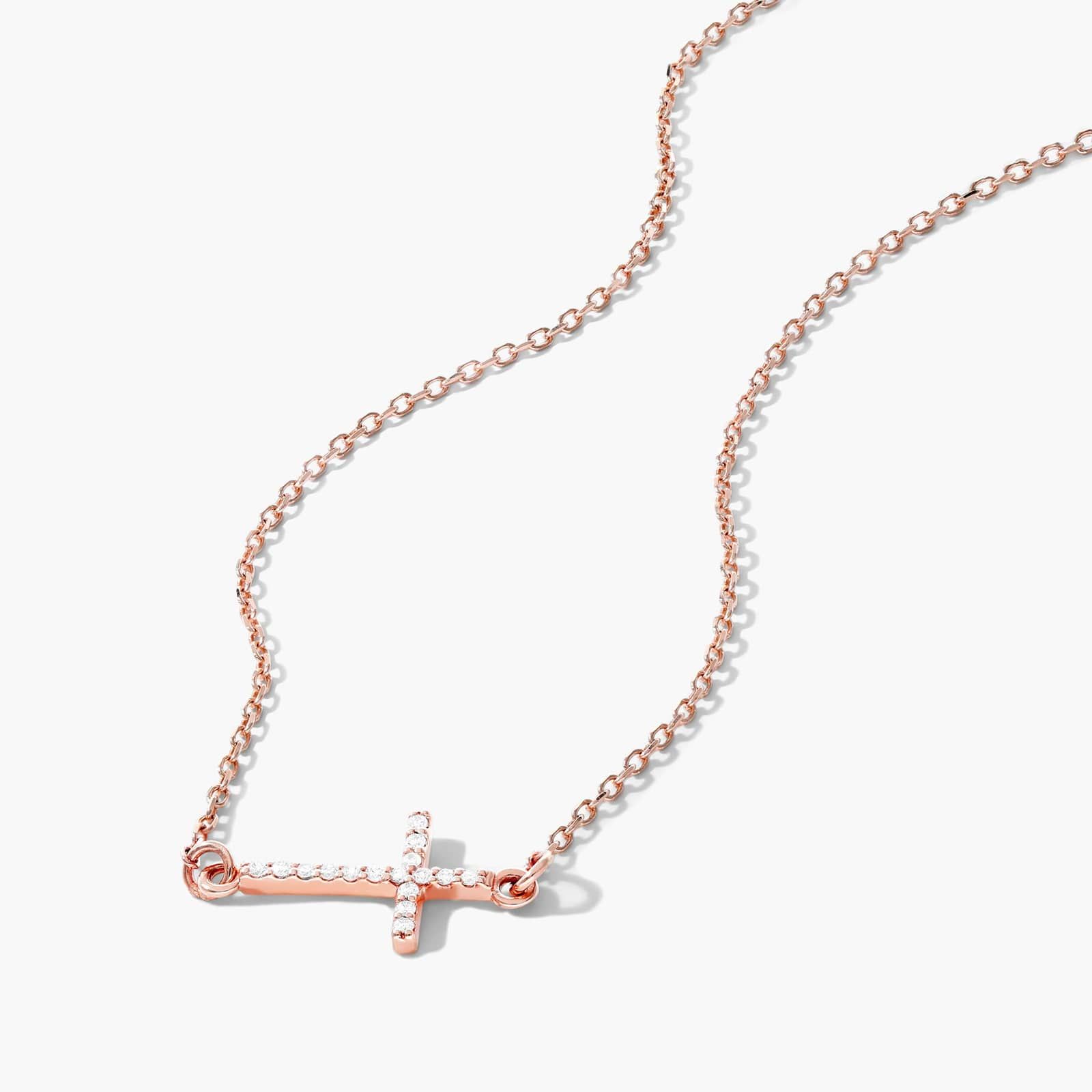 Sideways Cross Diamond Necklace In 14K Rose Gold By James Allen