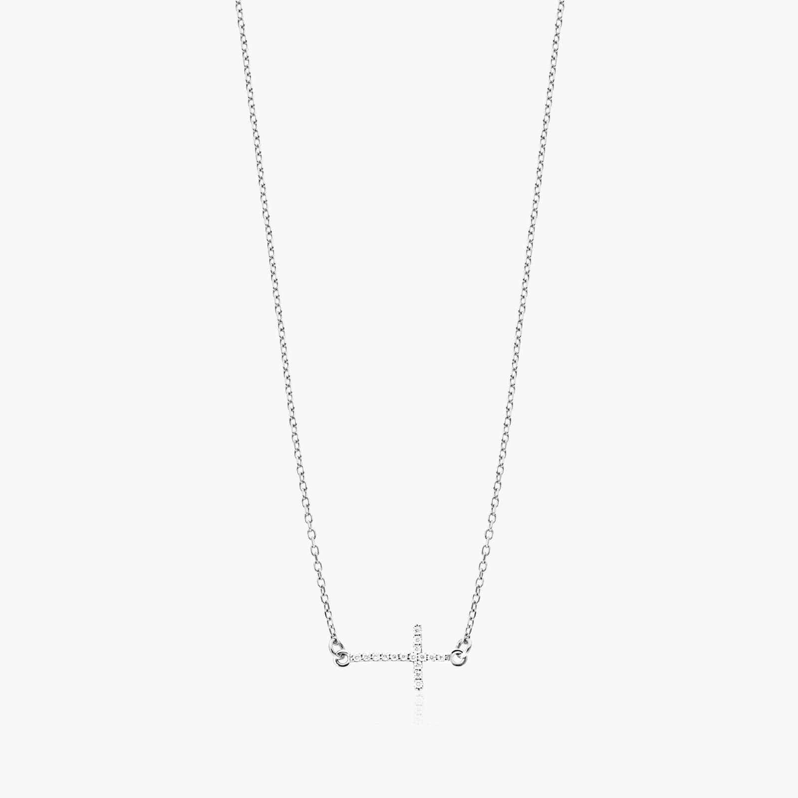 Sideways Cross Diamond Necklace In 14K White Gold By James Allen