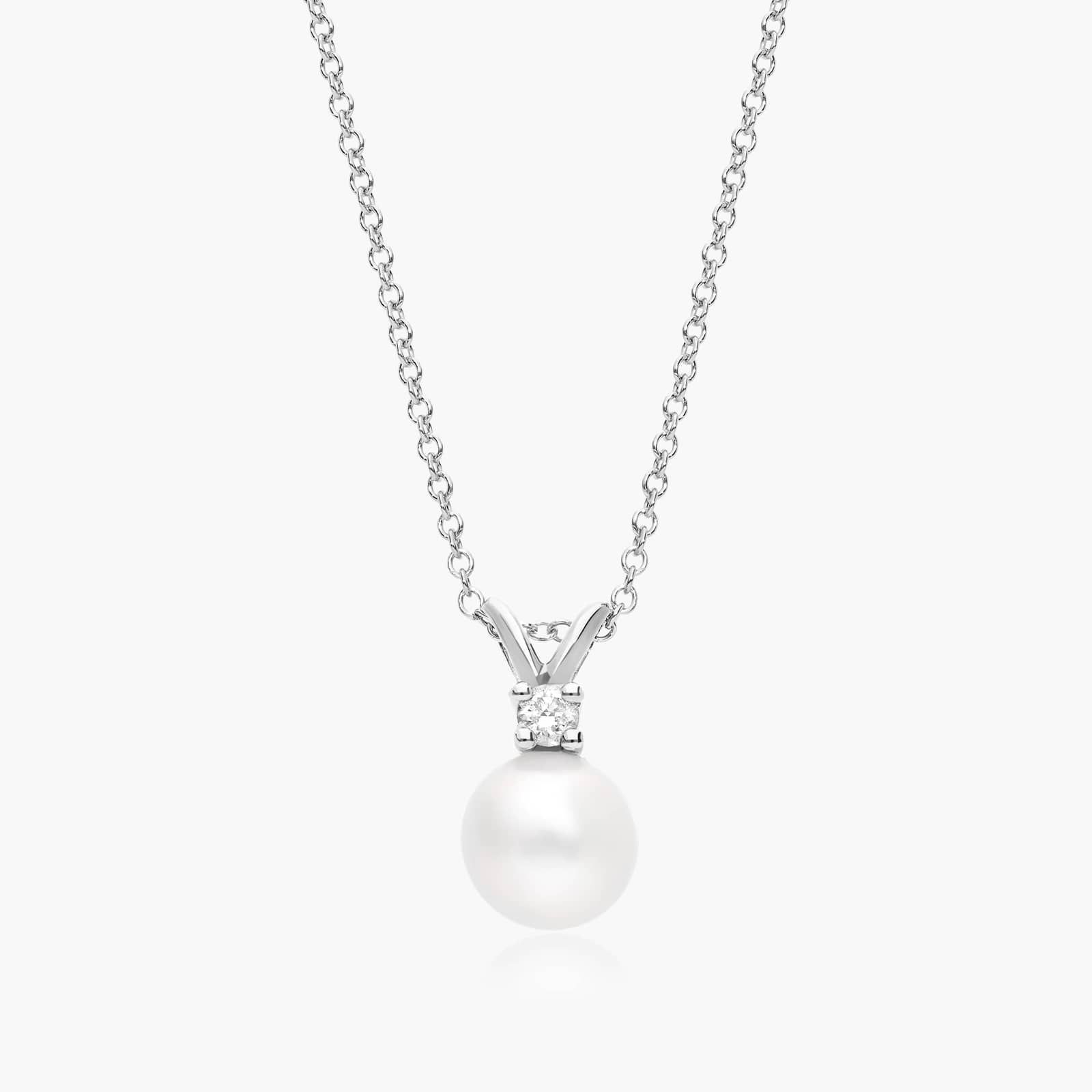 14K White Gold Akoya Cultured Pearl and Diamond Necklace By James Allen