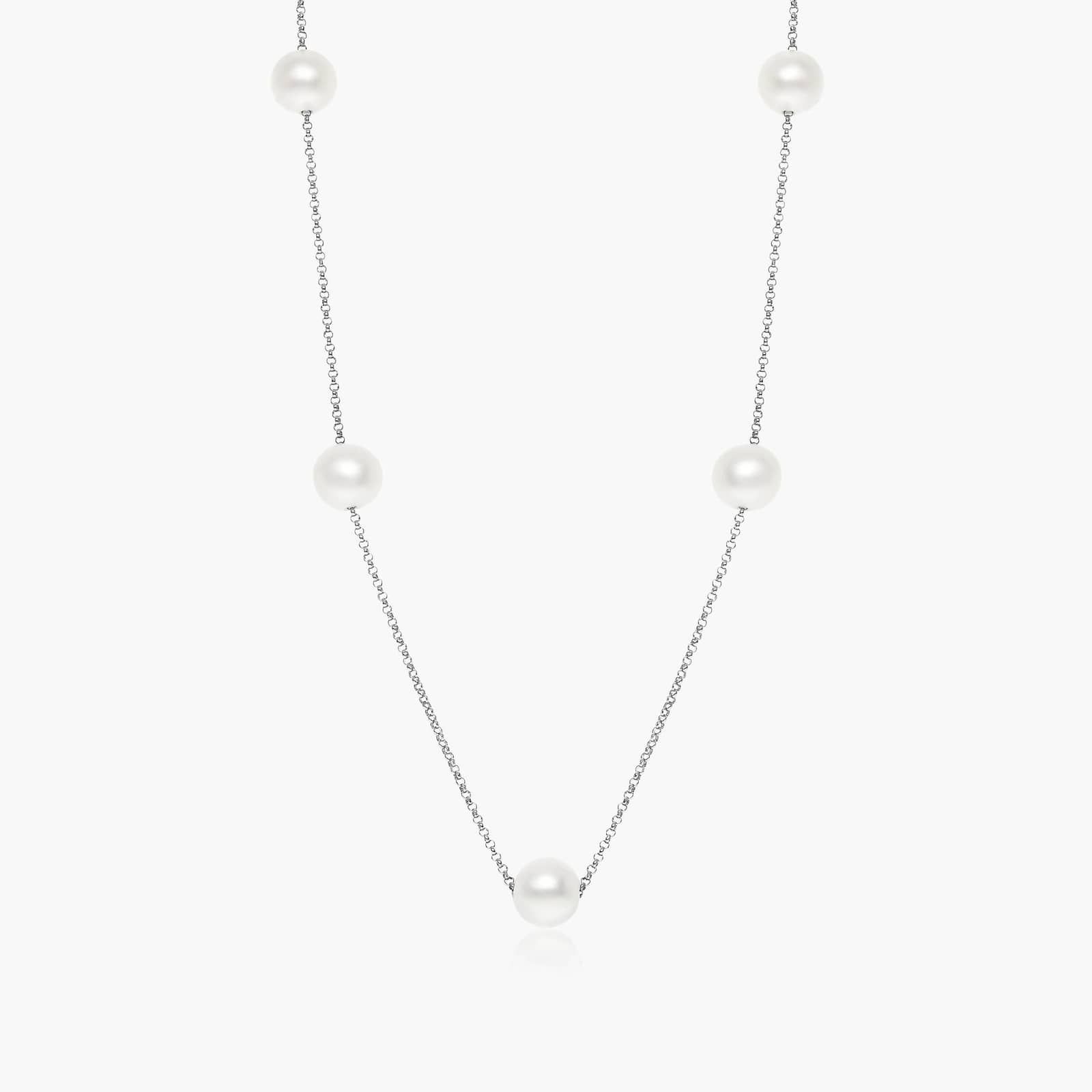 14K White Gold Freshwater Cultured Pearl Station Necklace By James Allen