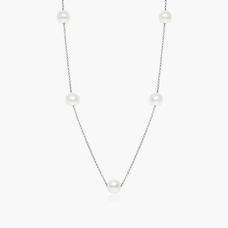 14K White Gold Freshwater Cultured Pearl Station Necklace By James Allen