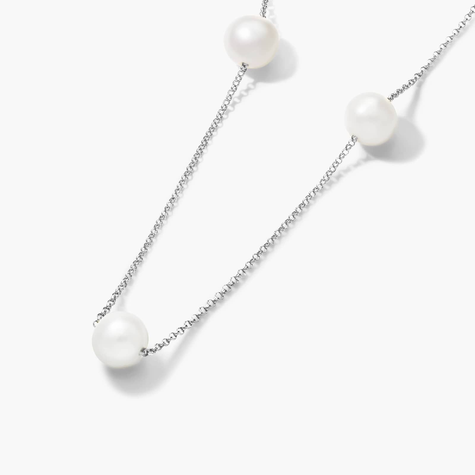 14K White Gold Freshwater Cultured Pearl Station Necklace By James Allen