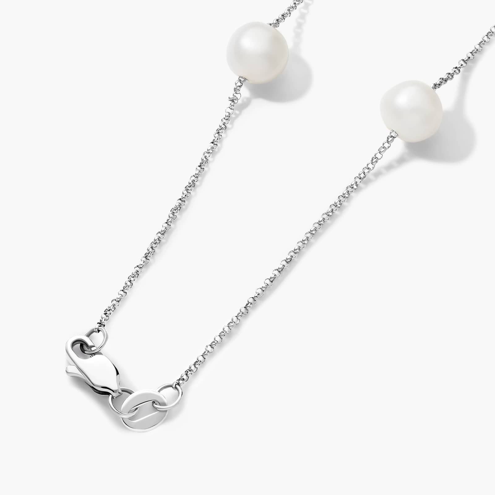 14K White Gold Freshwater Cultured Pearl Station Necklace By James Allen