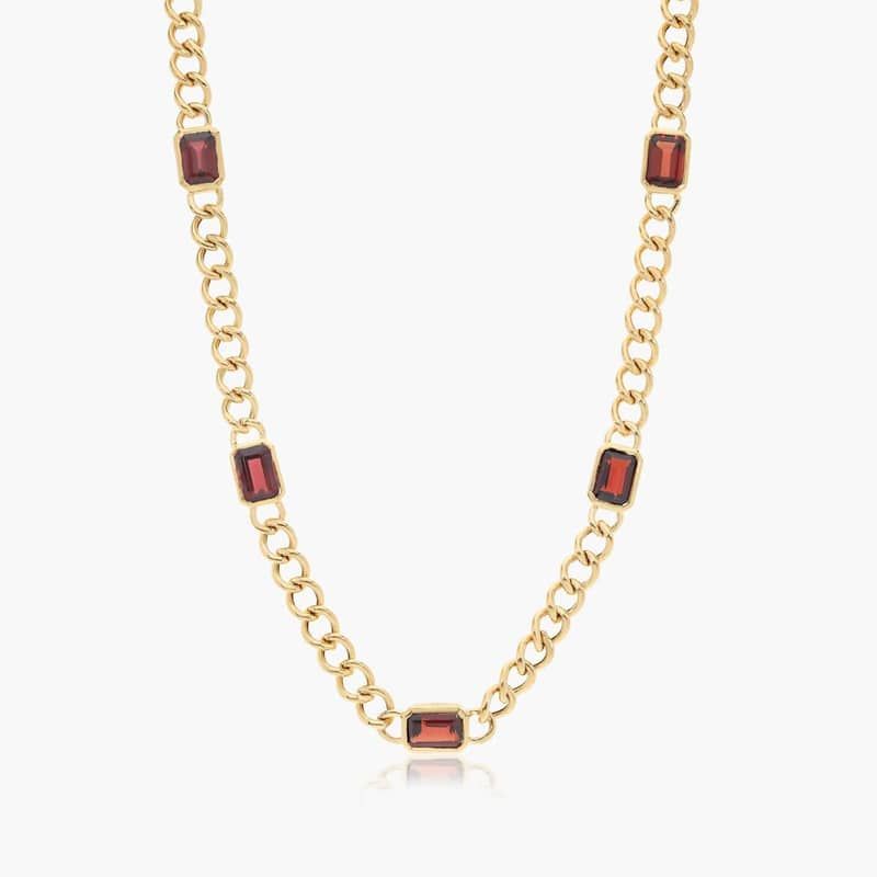 14K Yellow Gold Radiant Reflections Emerald Cut Garnet Curb Chain Necklace By James Allen