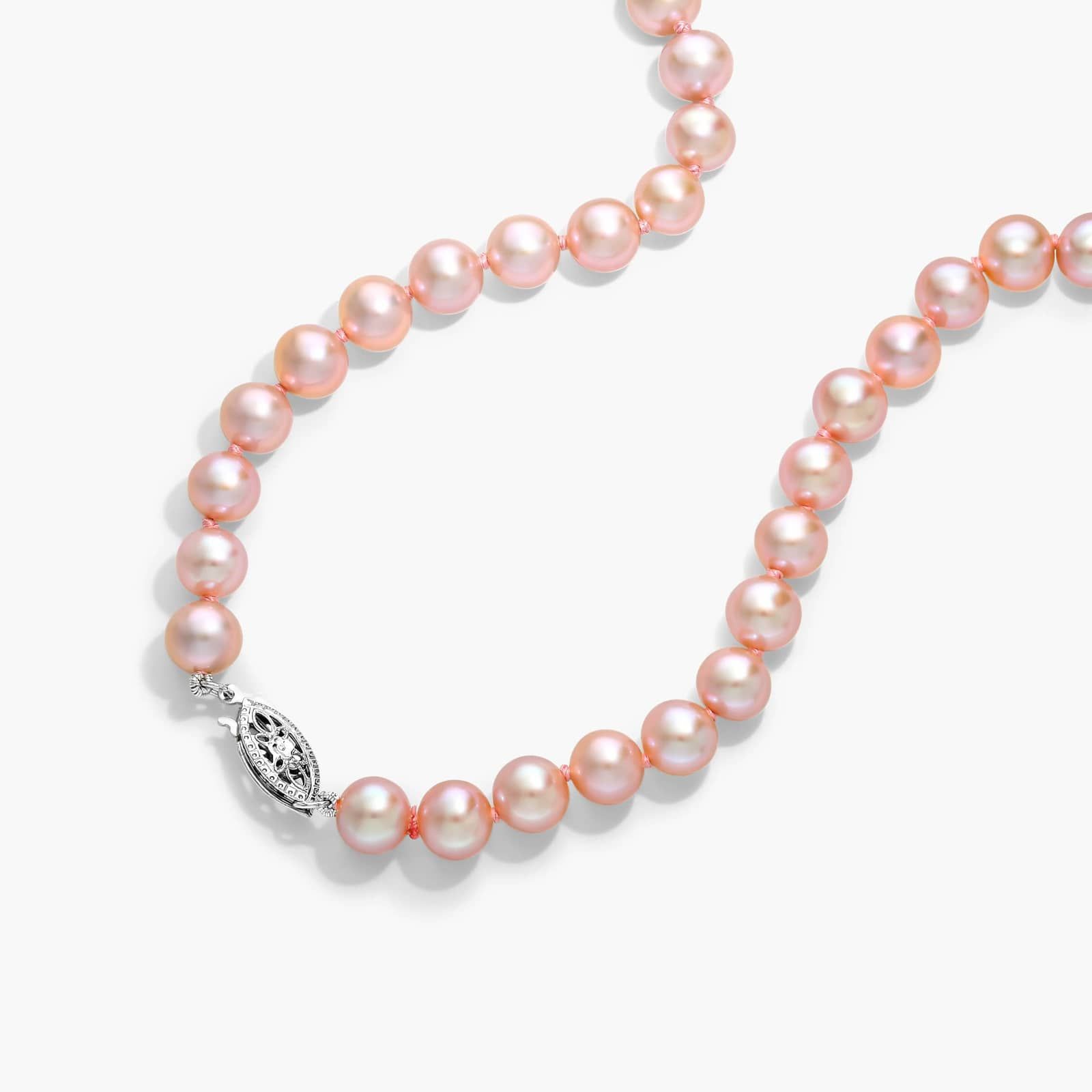 14K White Gold Pink Freshwater Cultured Pearl Fishclasp Necklace (6-7mm) By James Allen