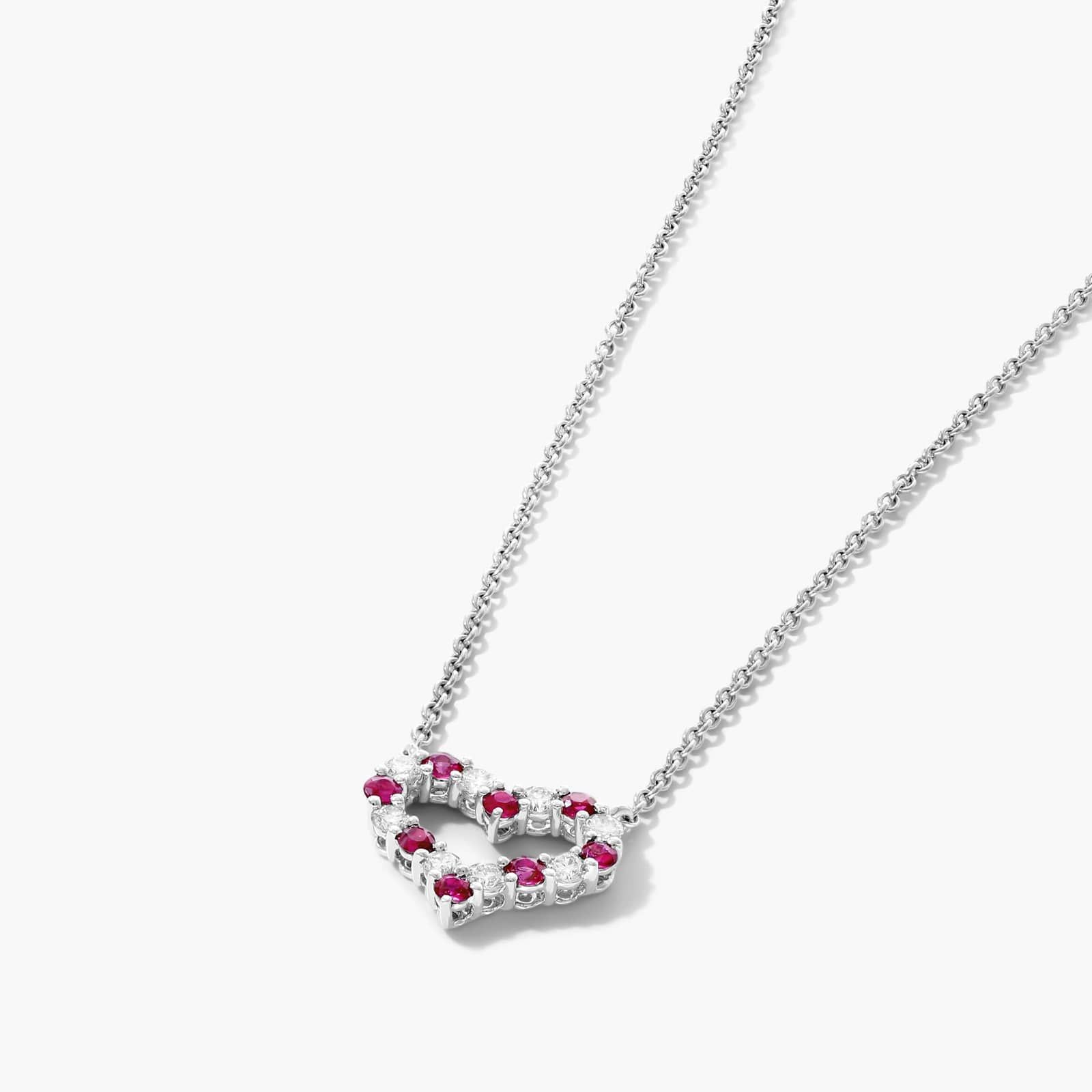 14K White Gold Heart Alternating Ruby and Diamond Necklace By James Allen