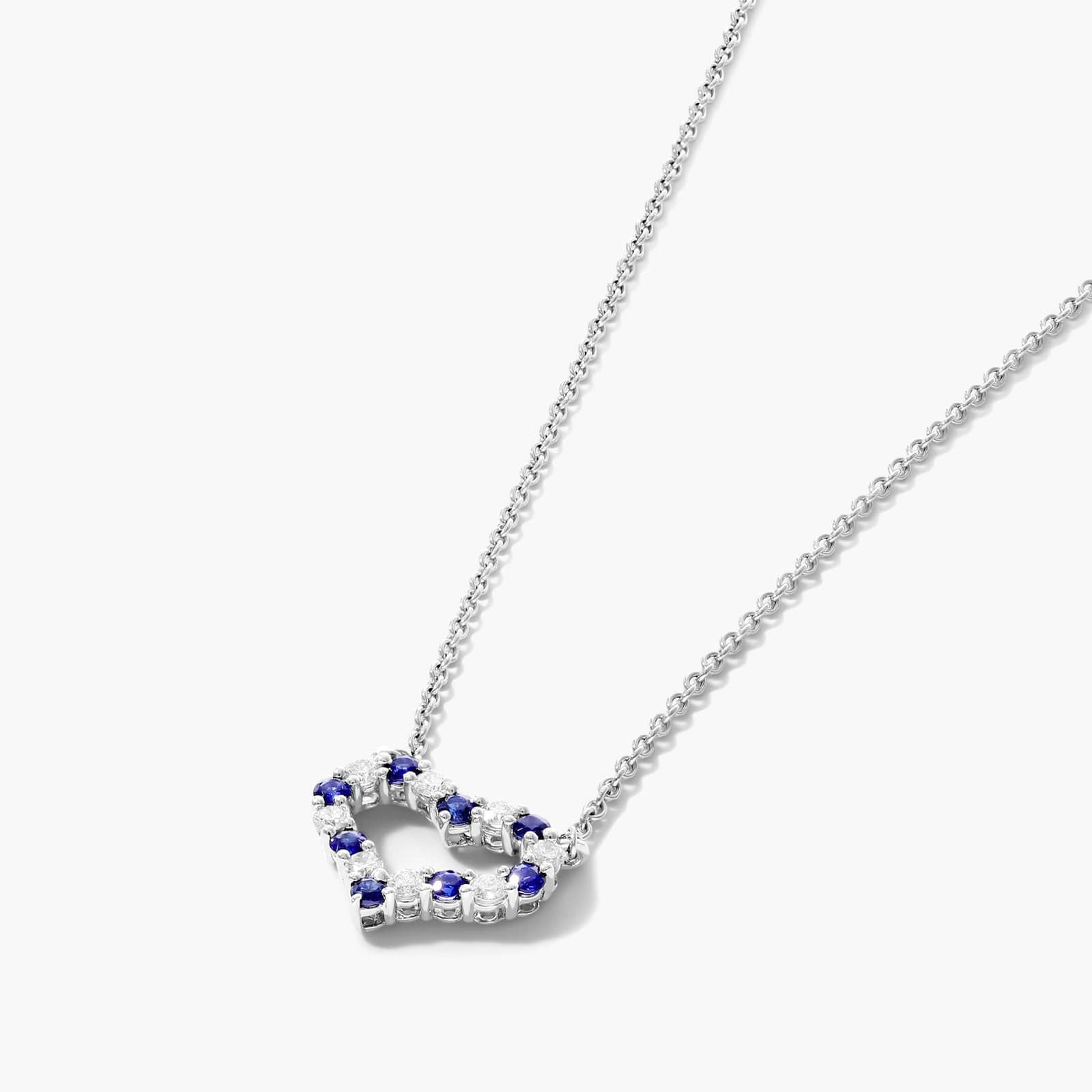 14K White Gold Heart Alternating Sapphire and Diamond Necklace By James Allen