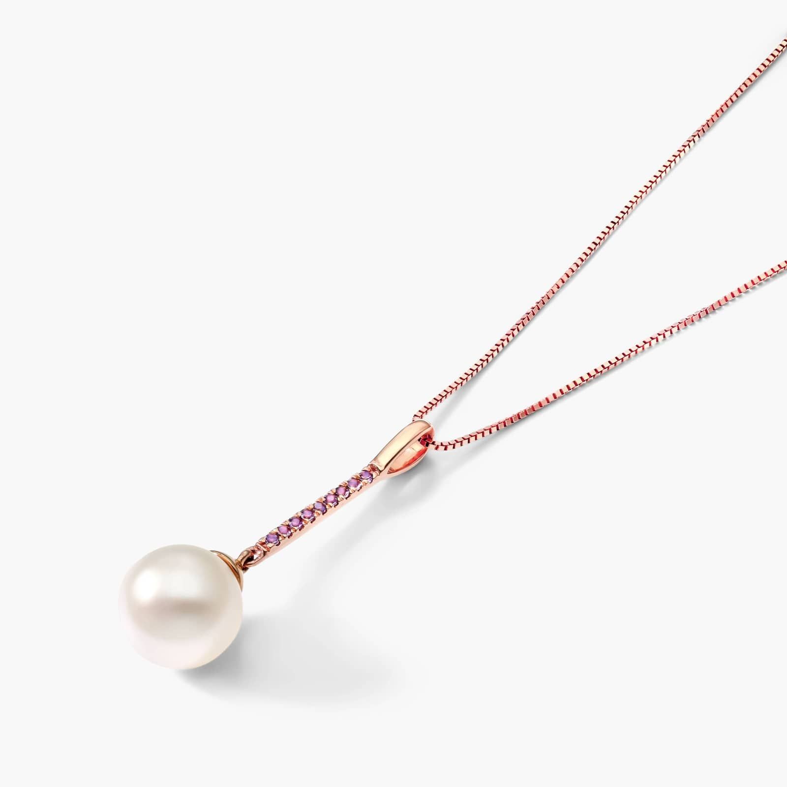 14K Rose Gold Freshwater Cultured Pearl and Amethyst Drop Necklace (8.0-8.5mm) By James Allen