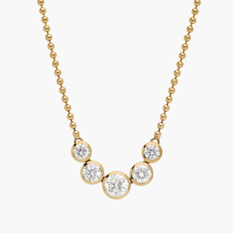 Bezel Bead Chain Smile Necklace With 1 CTW Round Cut Lab-Grown Diamonds In 14K Yellow Gold By James Allen