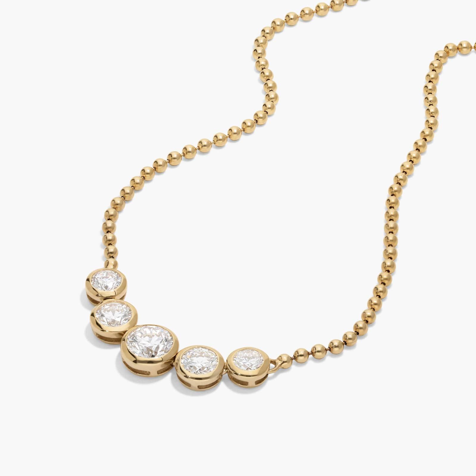 Bezel Bead Chain Smile Necklace With 1 CTW Round Cut Lab-Grown Diamonds In 14K Yellow Gold By James Allen