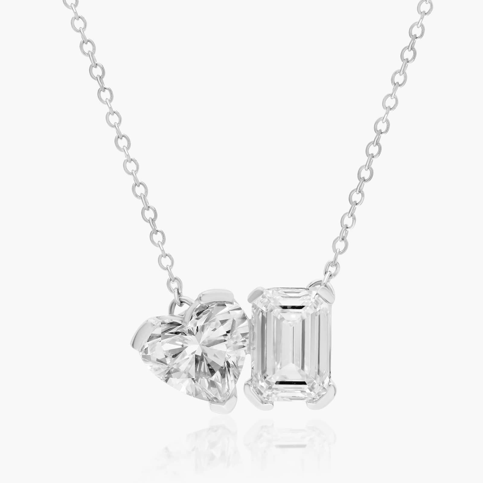 Toi Et Moi Pendant Necklace With Heart And Emerald Cut Lab-Grown Diamonds In 14K White Gold By James Allen