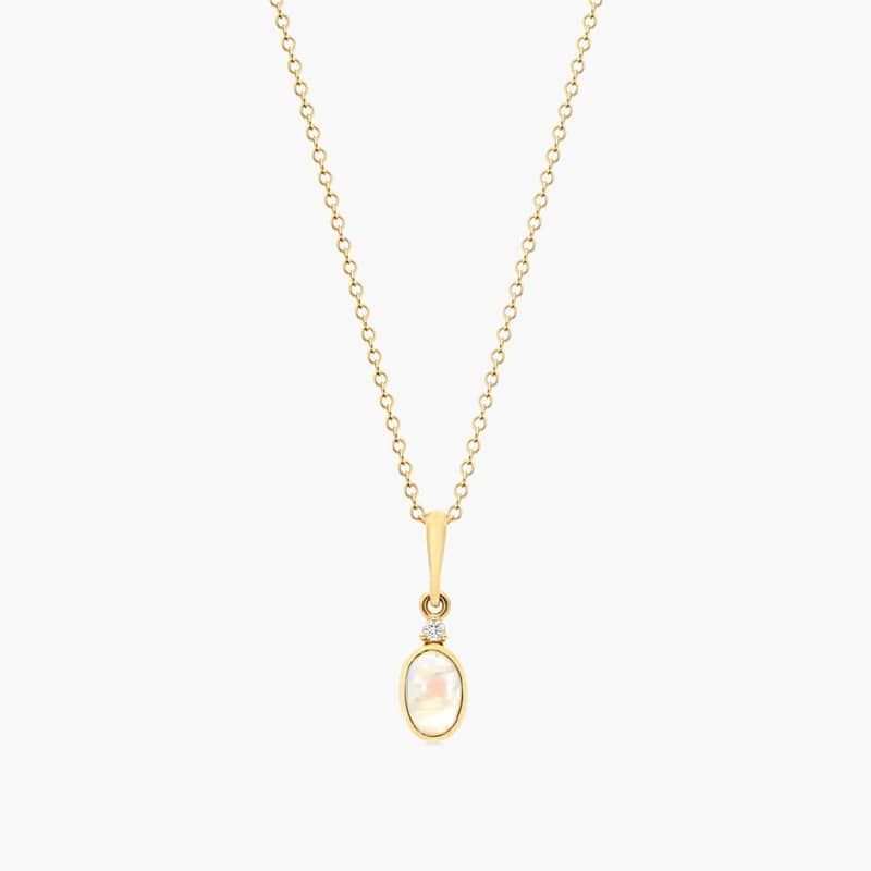 14K Yellow Rainbow Moonstone and Diamond Necklace By James Allen