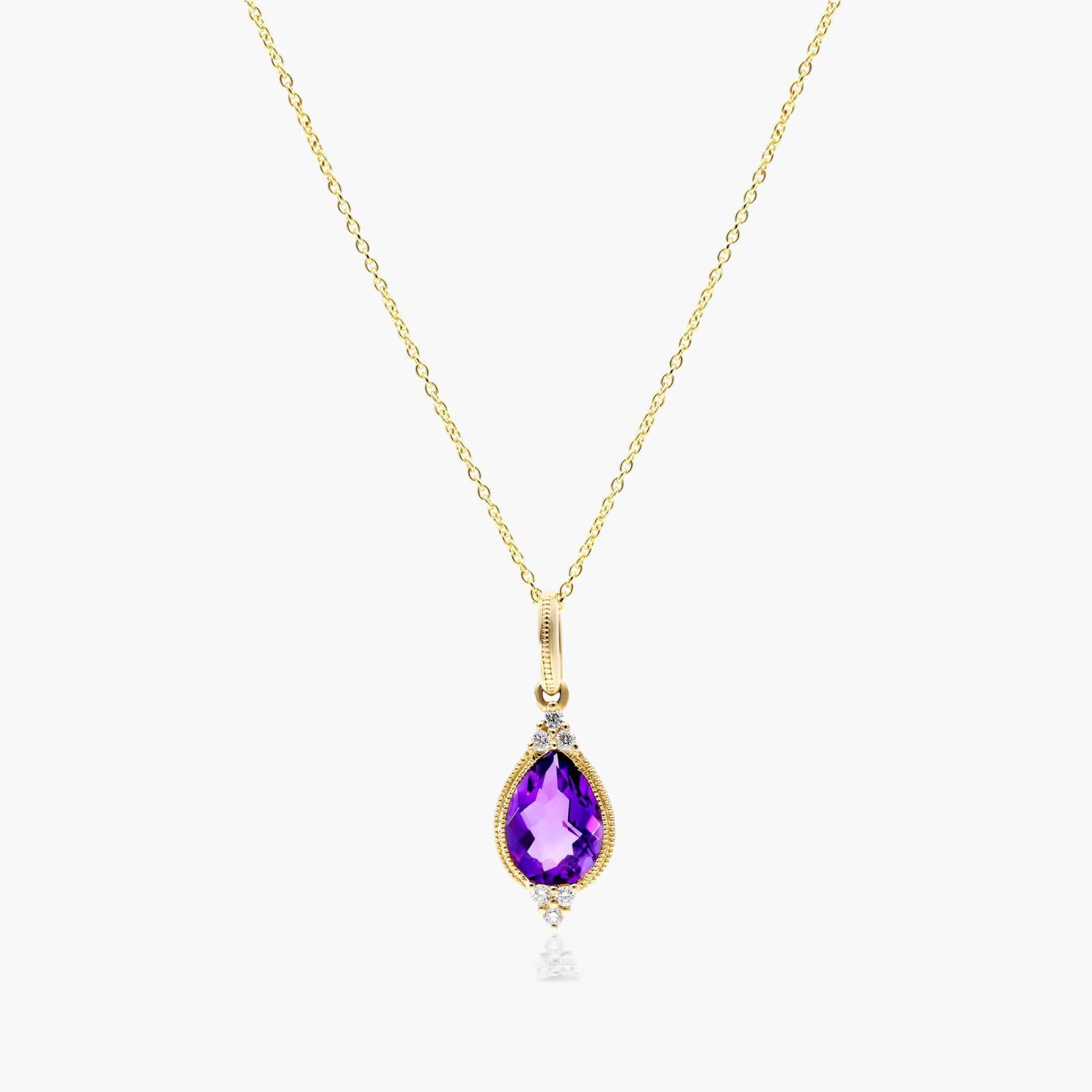 14K Yellow Gold Classical Amethyst and Diamond Necklace By James Allen