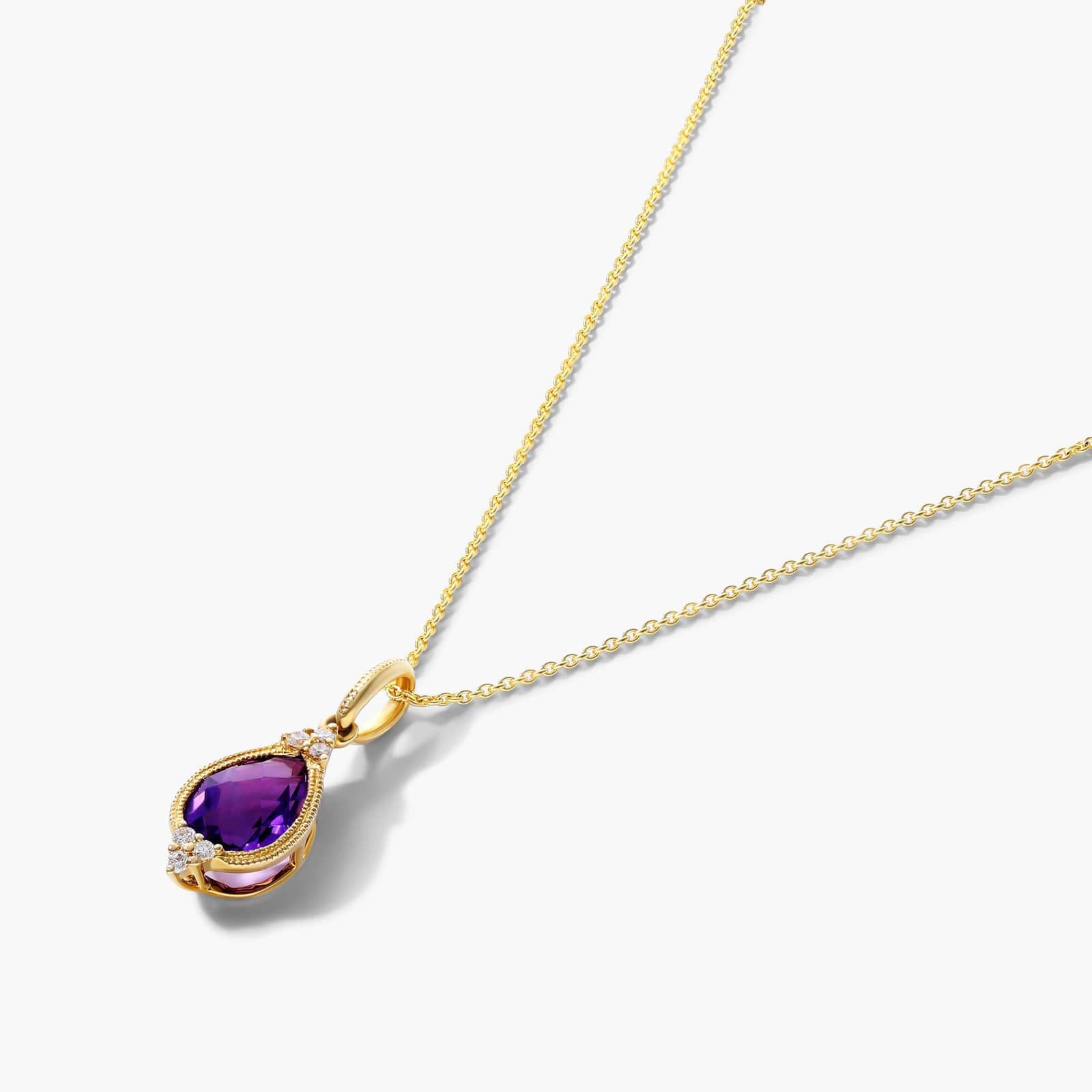 14K Yellow Gold Classical Amethyst and Diamond Necklace By James Allen