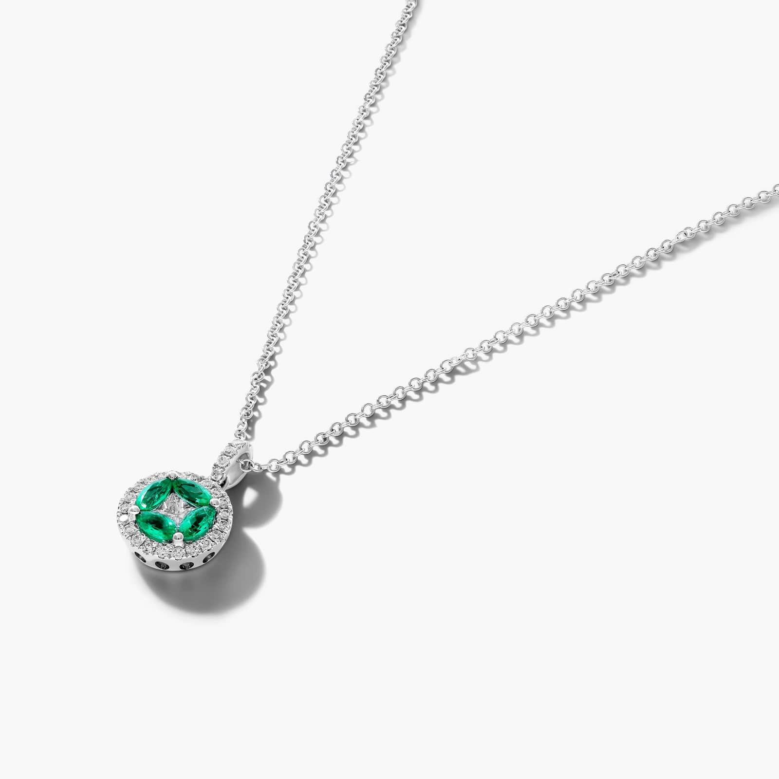 14K White Gold Marquise Emerald and Diamond Pendant By James Allen