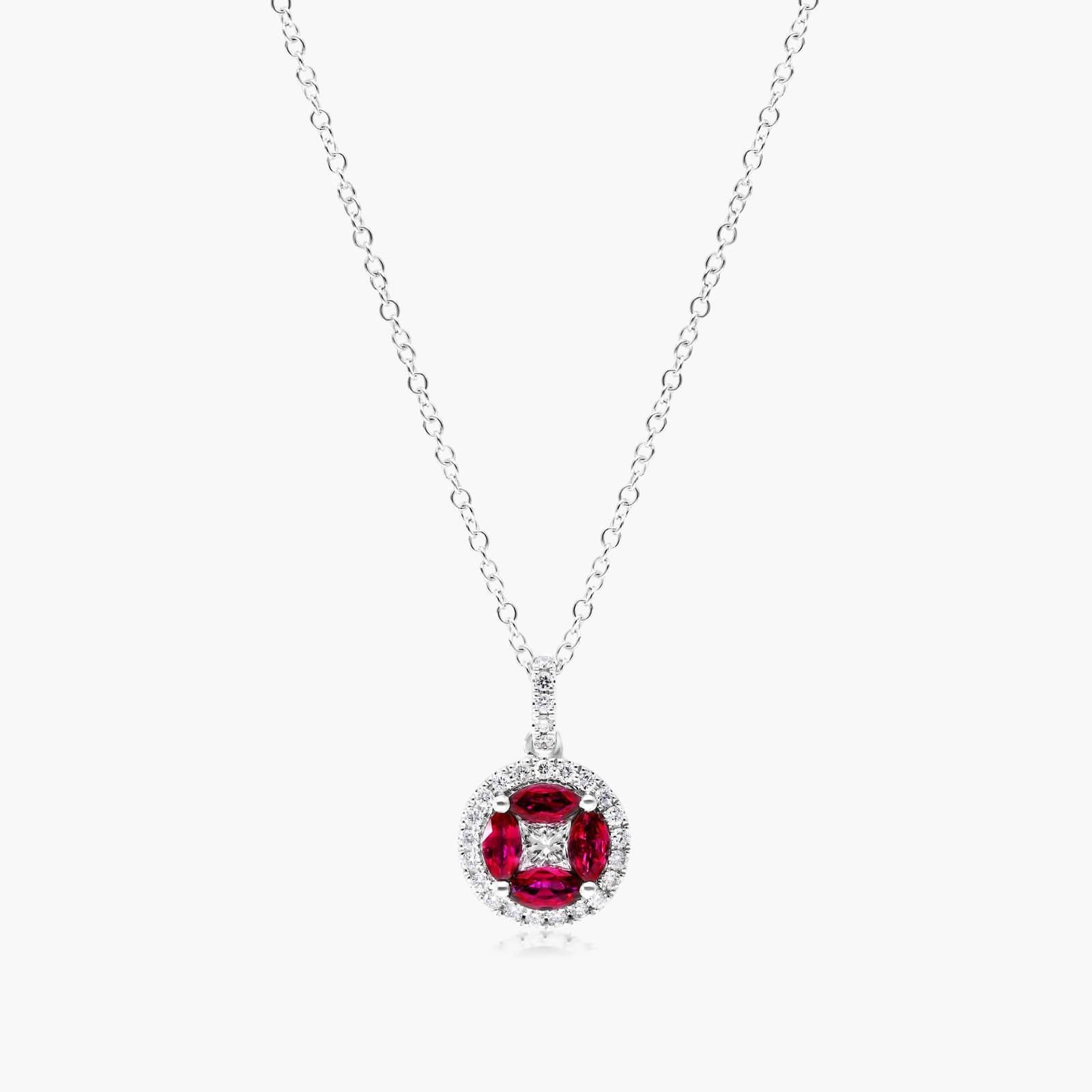 14K White Gold Marquise Ruby and Diamond Pendant By James Allen