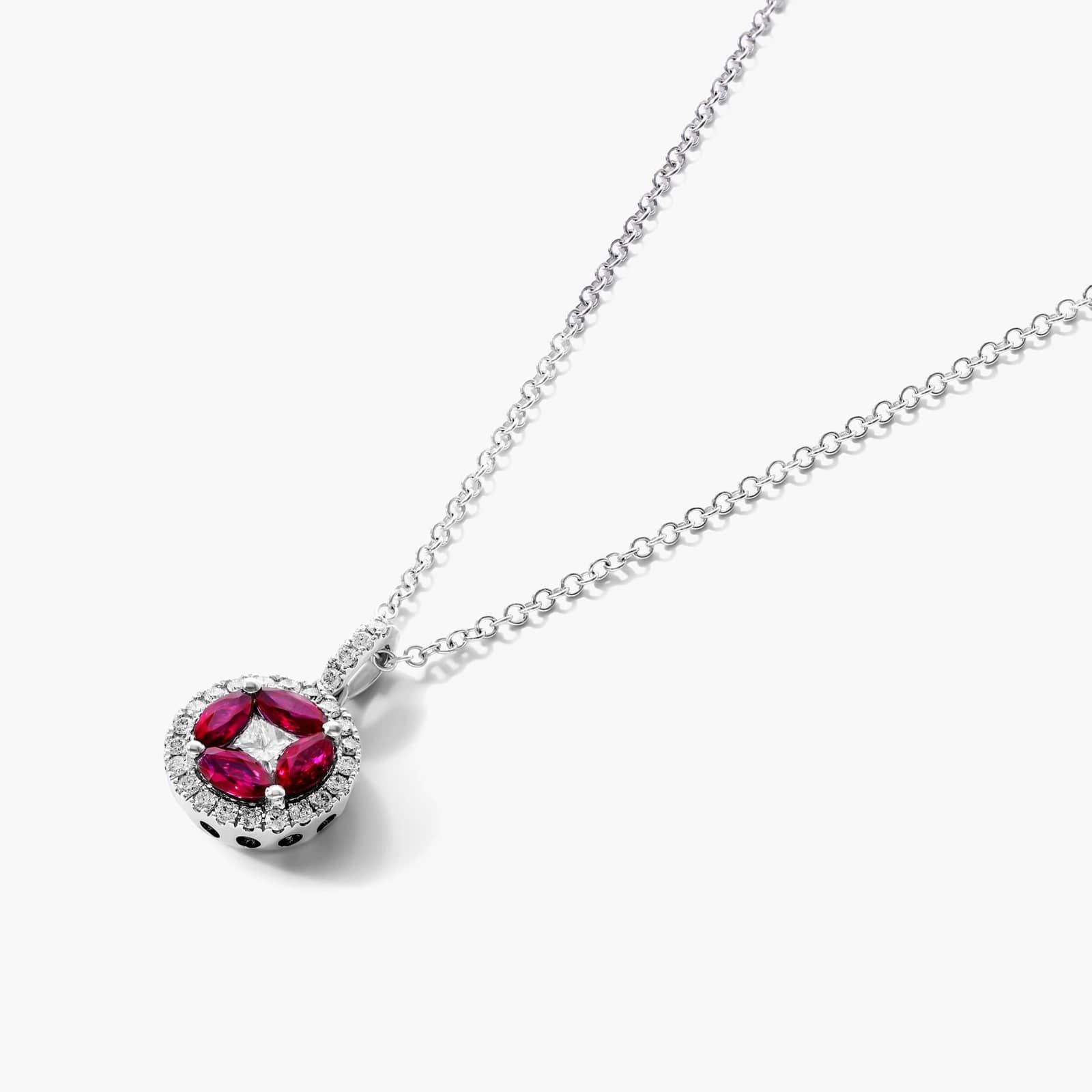 14K White Gold Marquise Ruby and Diamond Pendant By James Allen
